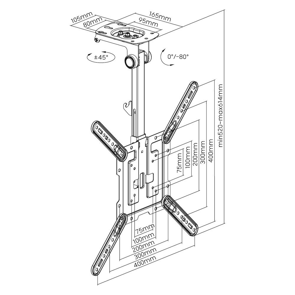 HALTERUNGSPROFI TV-Deckenhalterung CM422L, (bis 55,00 Zoll, Einklappbar, Unterbau-geeignet, für (Dach)Schrägen geeignet)