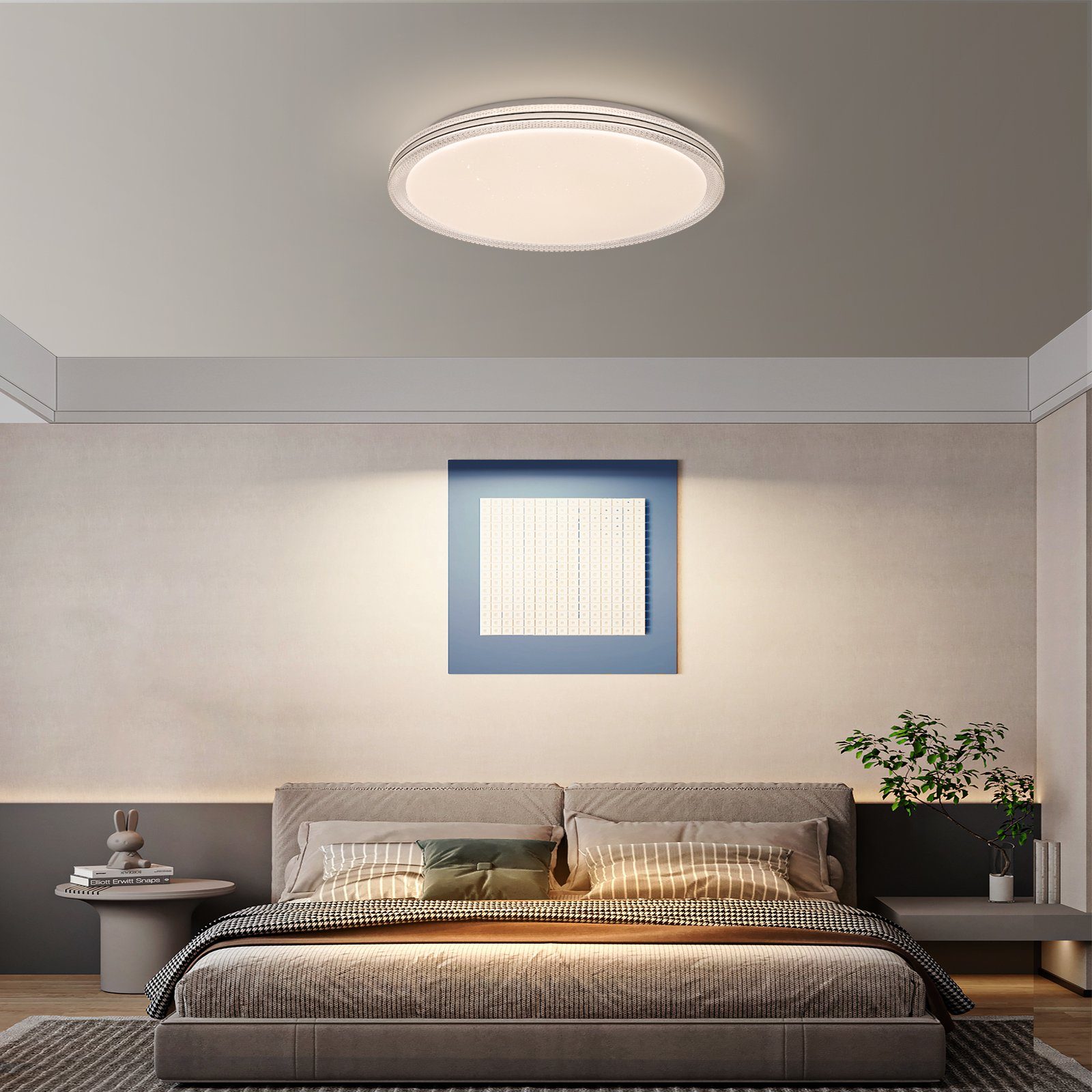 ZMH LED Deckenleuchte Wohnzimmer - Sternenhimmel Dimmbar, 3000-6000k, schwarz Wohnzimmerlampe Ø40cm Kristall 44w, LED fest integriert