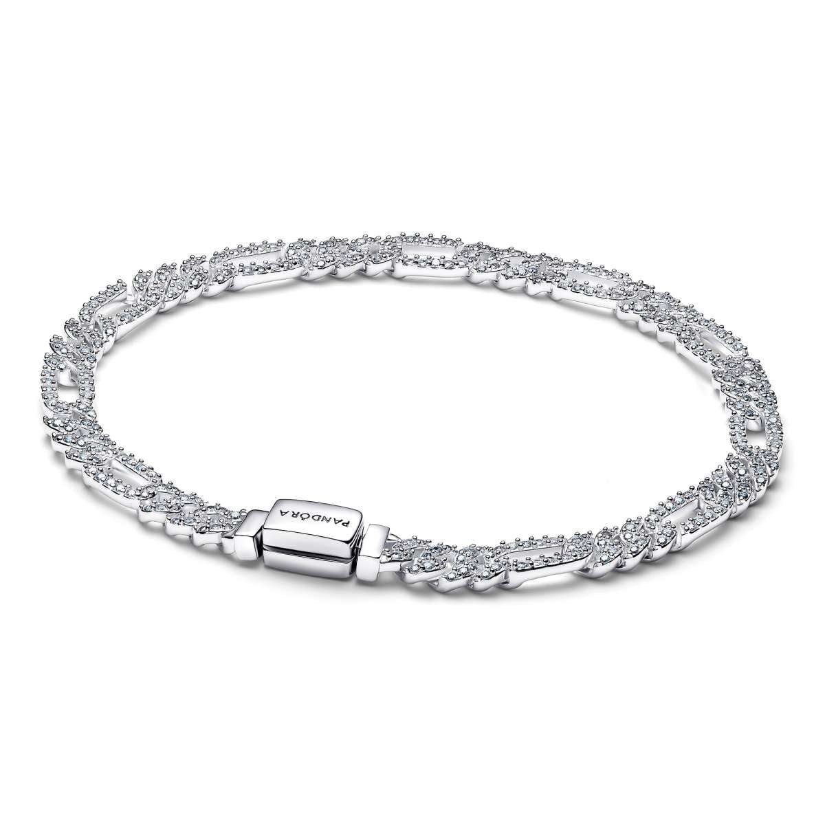Pandora Silberarmband 594227C01, Damenarmband Silber Ovale Panzerkette mit Zirkonia
