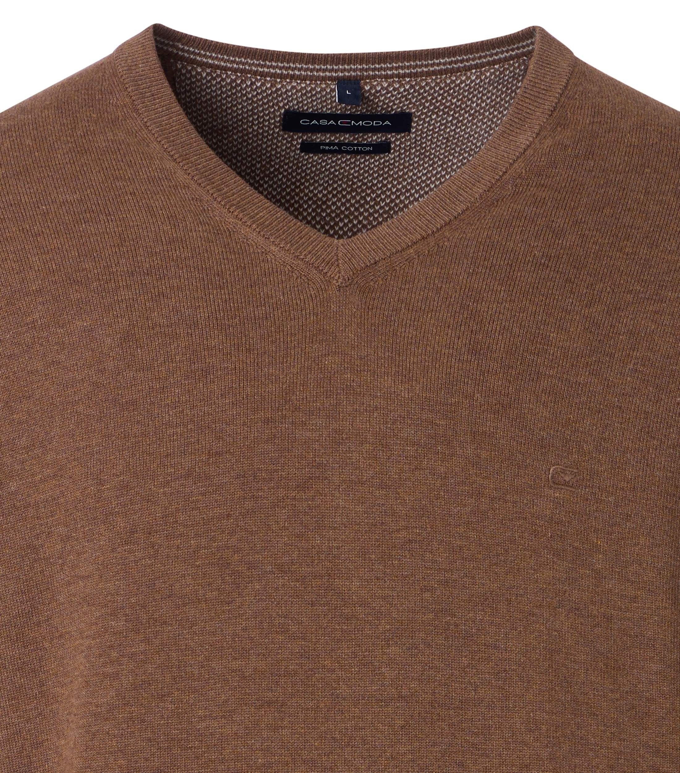 CASAMODA V-Ausschnitt-Pullover CASAMODA Herren Pullover V-Neck Regular Pima-Baumwolle Braun