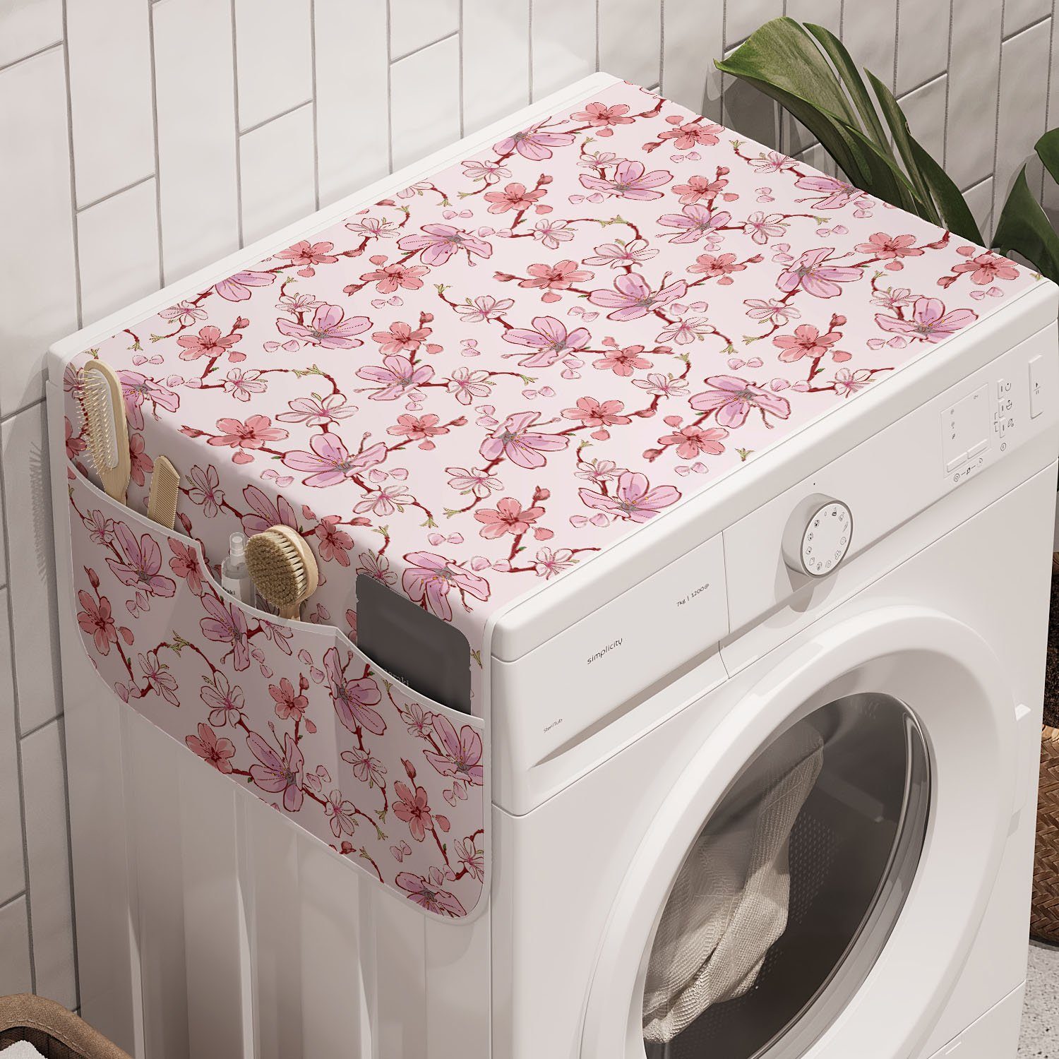 Abakuhaus Badorganizer Sakura und Trockner, Romantisches Blossom für Anti-Rutsch-Stoffabdeckung Traditionelles Waschmaschine