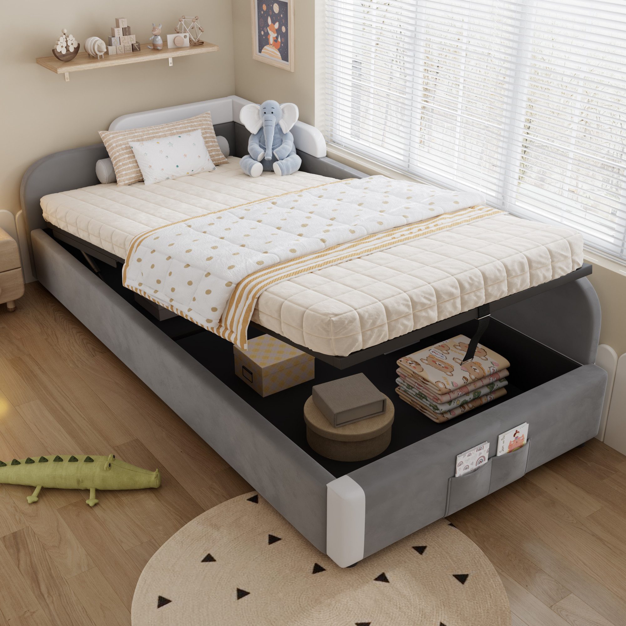 REDOM Schlafsofa mit Erhöhter Weicher Zaun, Hydraulischem Stauraum, 90x200c günstig online kaufen