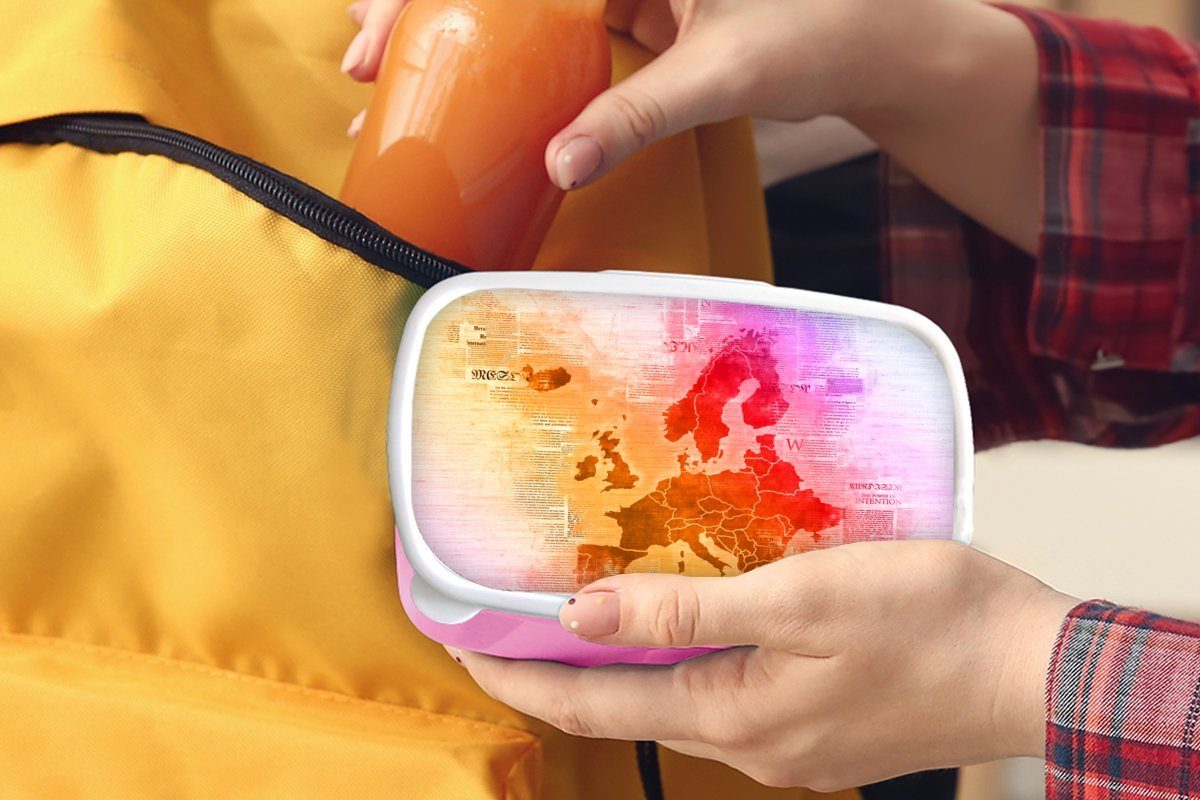 MuchoWow Lunchbox Karte - Kunststoff, Kunststoff rosa (2-tlg), Snackbox, Europa Farbenfroh, Erwachsene, Mädchen, Kinder, Brotdose - Brotbox für