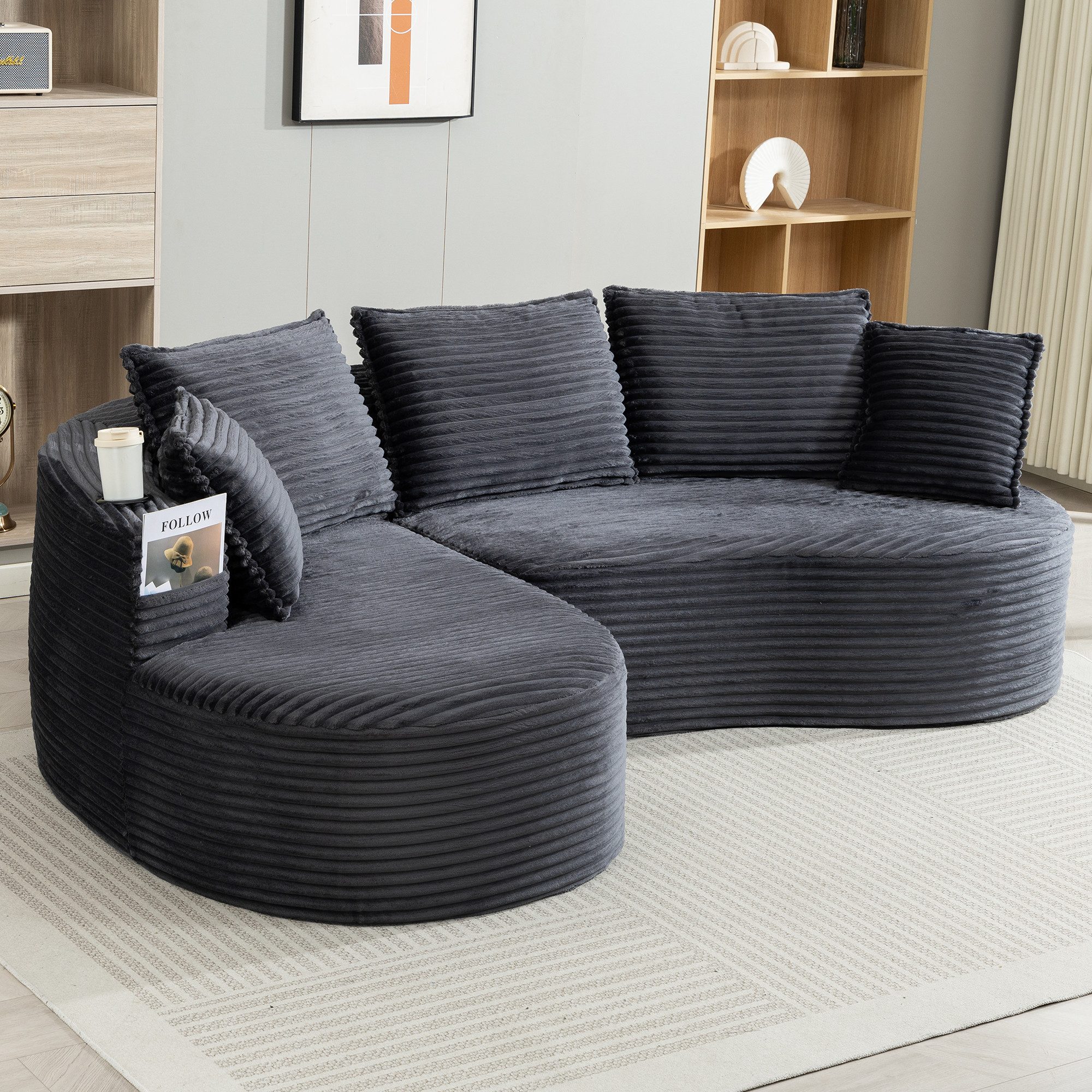 ANYSUN Sofa 3-Sitzer Ecksofa,mit Schlaffunktion und Bettkasten Cordstoff Sofa, Dreisitzer Schlafsofa Eckcouch Relaxsofa mit Becherhalter & Stautasche, Keine Montage erforderlich,Geeignet für Wohnzimmer,Arbeitszimmer