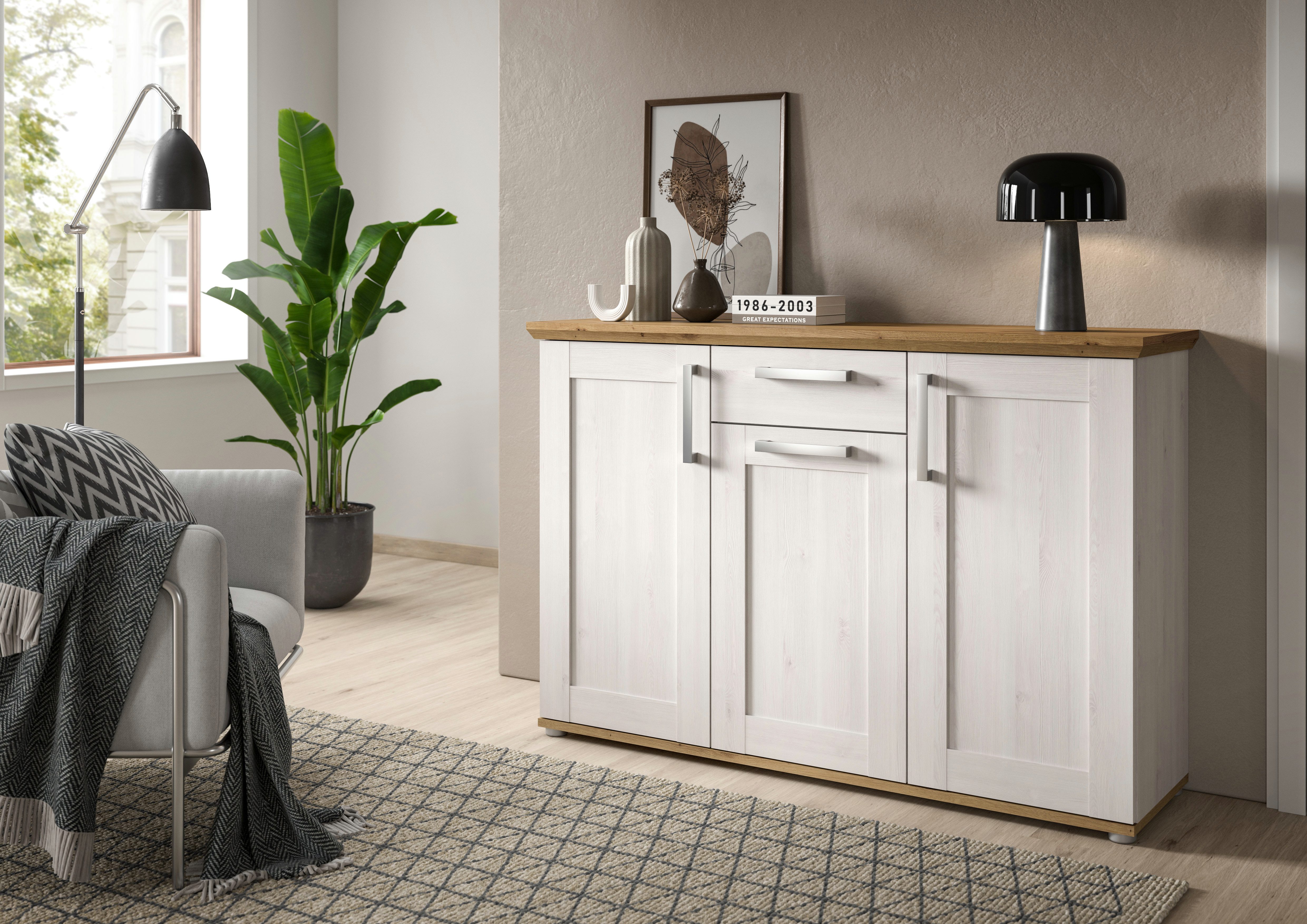 Home affaire Kommode COSENZA, TOPSELLER!, Breite 137 cm, 3 Türen, 1 Schubkasten, in Landhausoptik, Anrichte, Schrank, Sideboard