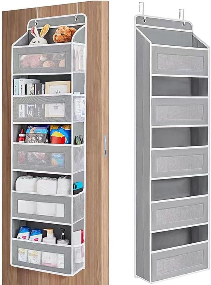 SURFOU Hängeregal Organizer Türorganizer Hängeorganizer Schuhaufbewahrung Hängend, fur Schlafzimmer, Buro, mit 5 Fächern Klarem Fenstertür Aufbewahrung Türhänger 2 Metallhaken
