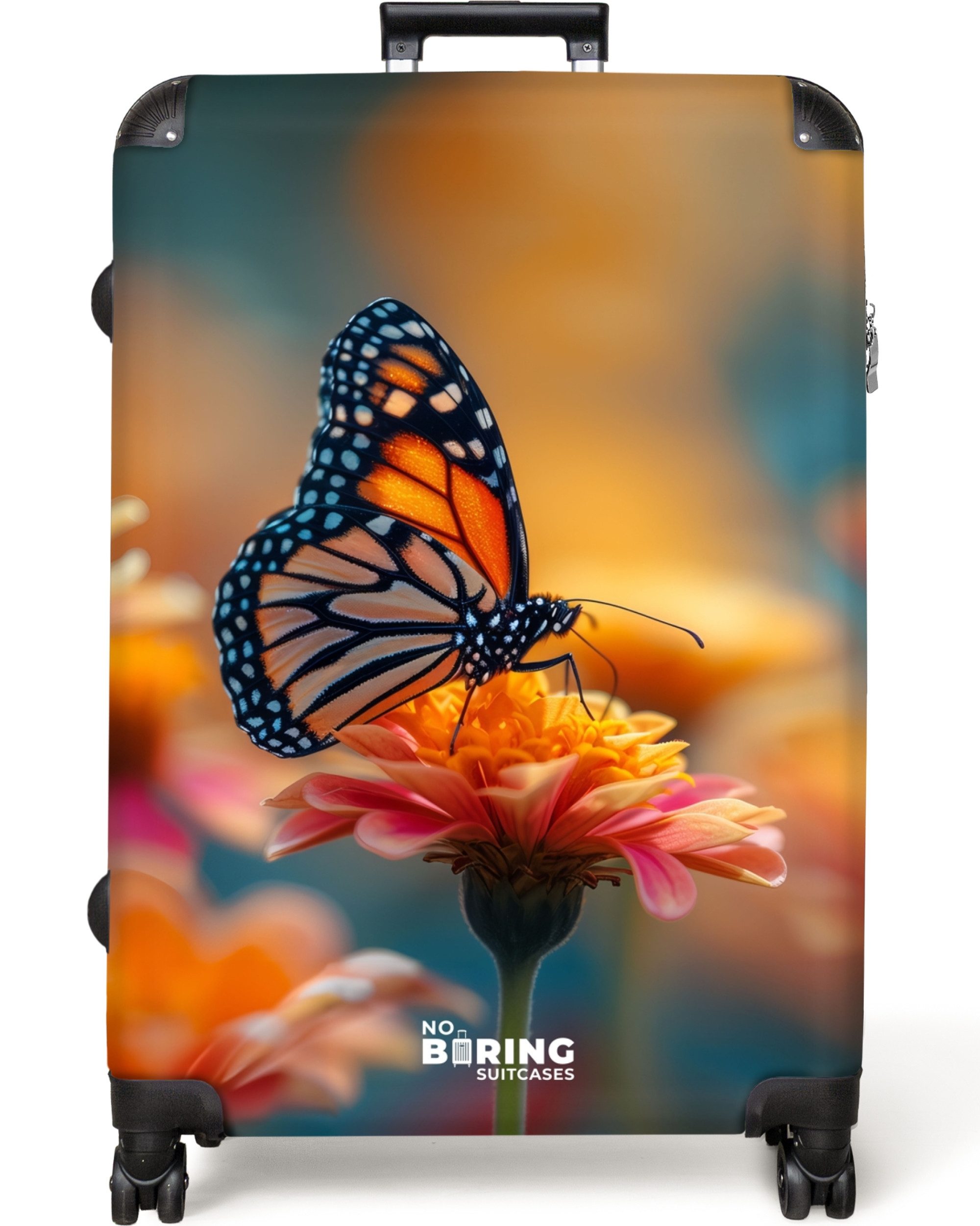 NoBoringSuitcases.com© Hartschalen-Trolley Schmetterling auf rosa Blume günstig online kaufen