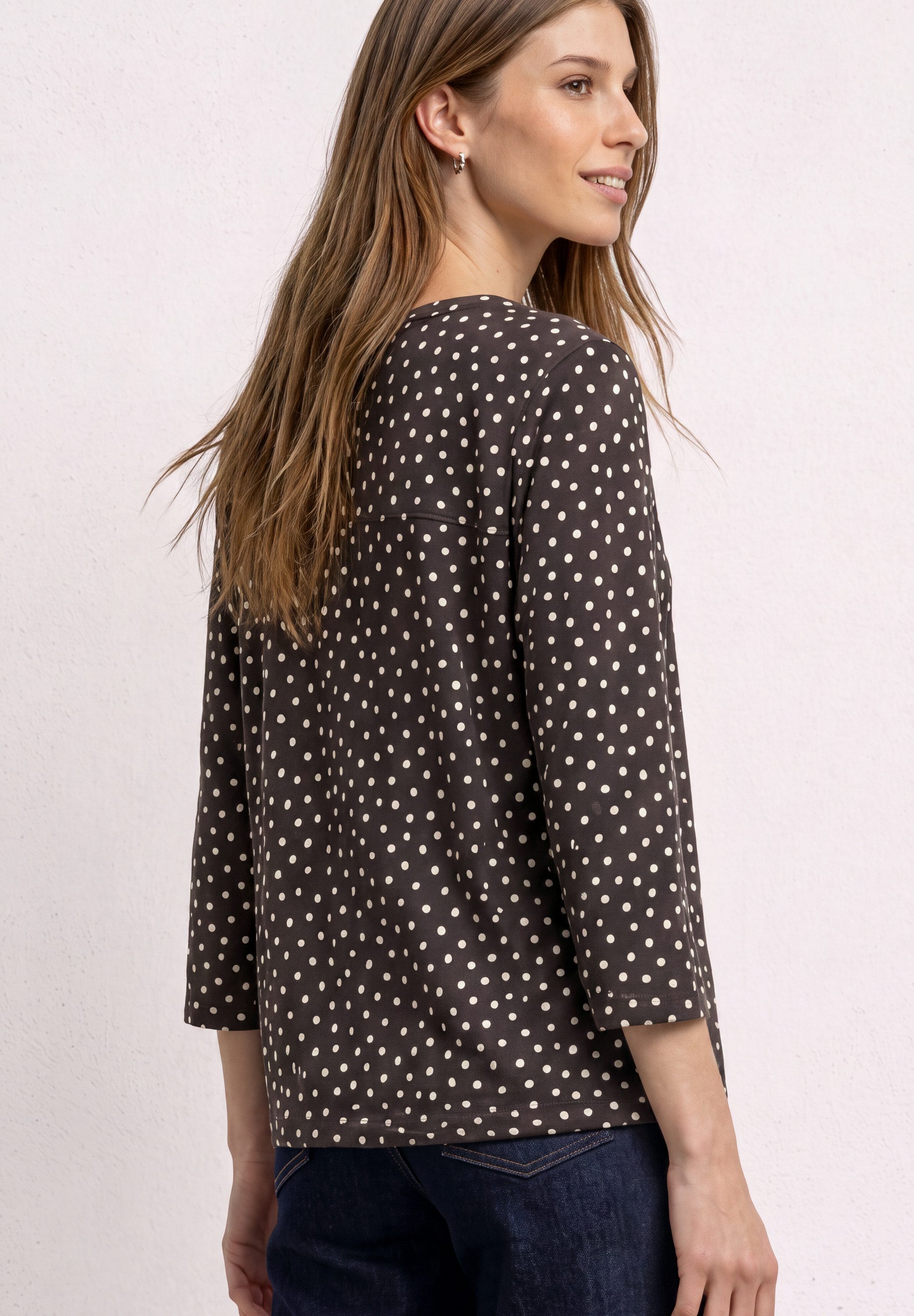 STREET ONE 3/4-Arm-Shirt Sommershirt mit Split Neck und Print