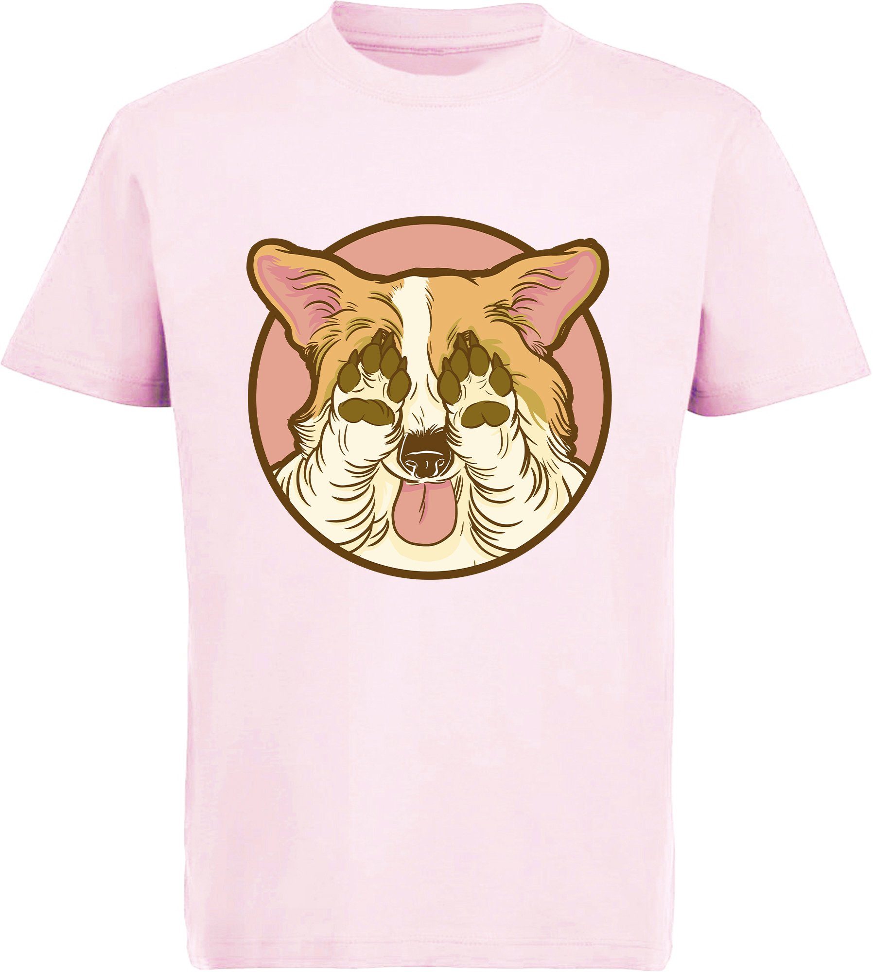 zu Augen mit Corgi Hunde - i226 seine Kinder rosa hält Print-Shirt MyDesign24 Baumwollshirt bedrucktes der Aufdruck, T-Shirt