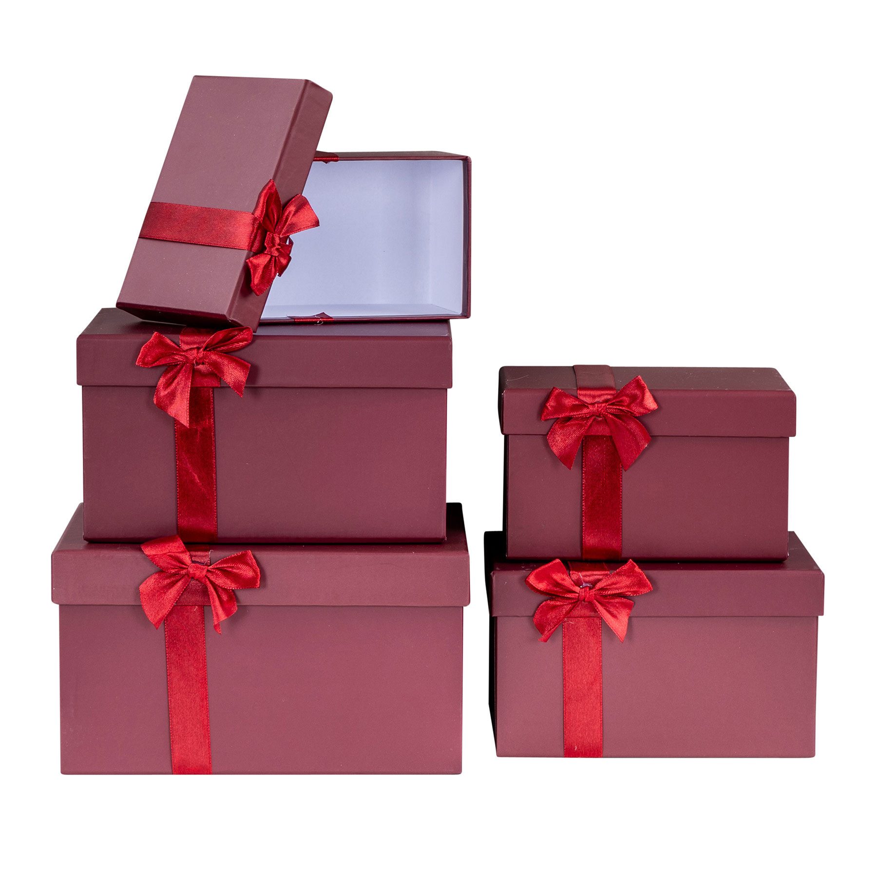 Levandeo® Geschenkbox, Geschenkbox 5er Set mit Deckel Bordeaux Rot Weihnachten Schachtel
