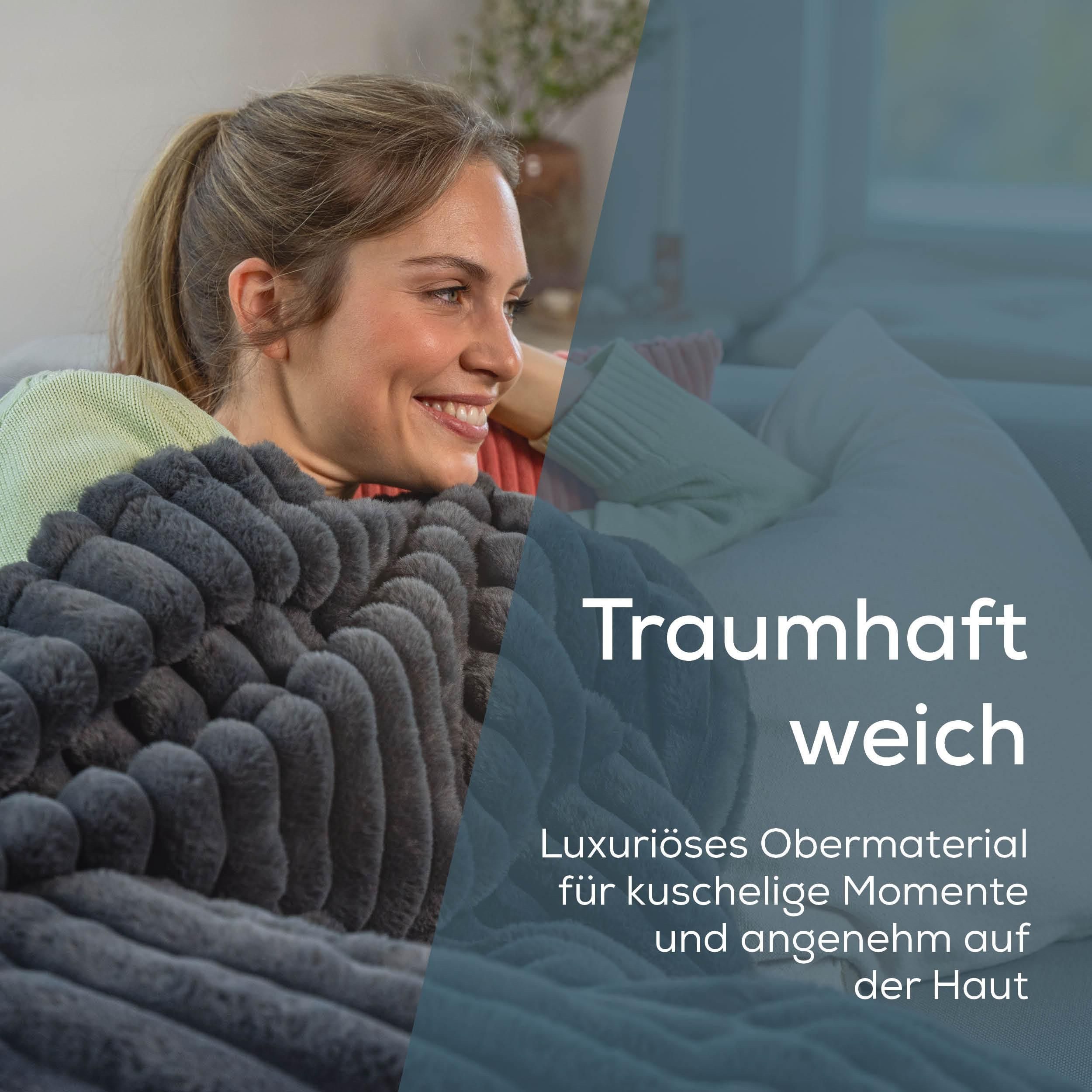 BEURER Heizdecke HD 82 Stockholm, kuschelig, aus luxuriösem Obermaterial, Mit Beurer Sicherheitssystem und Sicherheitsabschaltung nach 3 Stunden