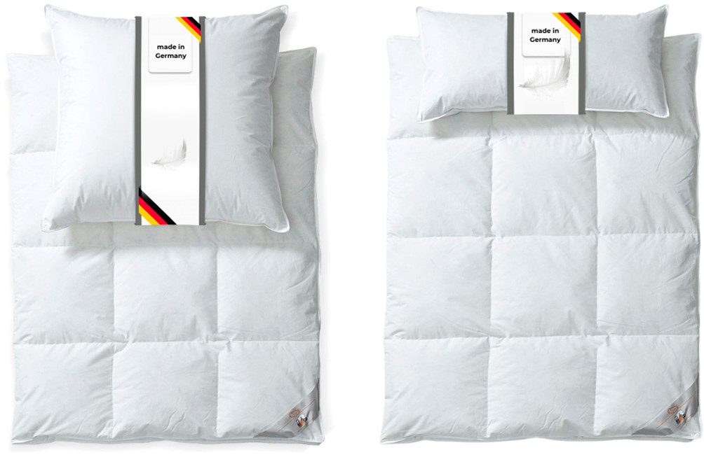 RIBECO Federbettdecke + Federkissen Laram, 2-tlg. Naturprodukt zum TOP-Preis!, Füllung: 90% Federn, 10% Daunen, Bezug: 100% Baumwolle, Decke mit Kissen, verschiedene Größen, Bettdecke 135x200, 155x220 cm