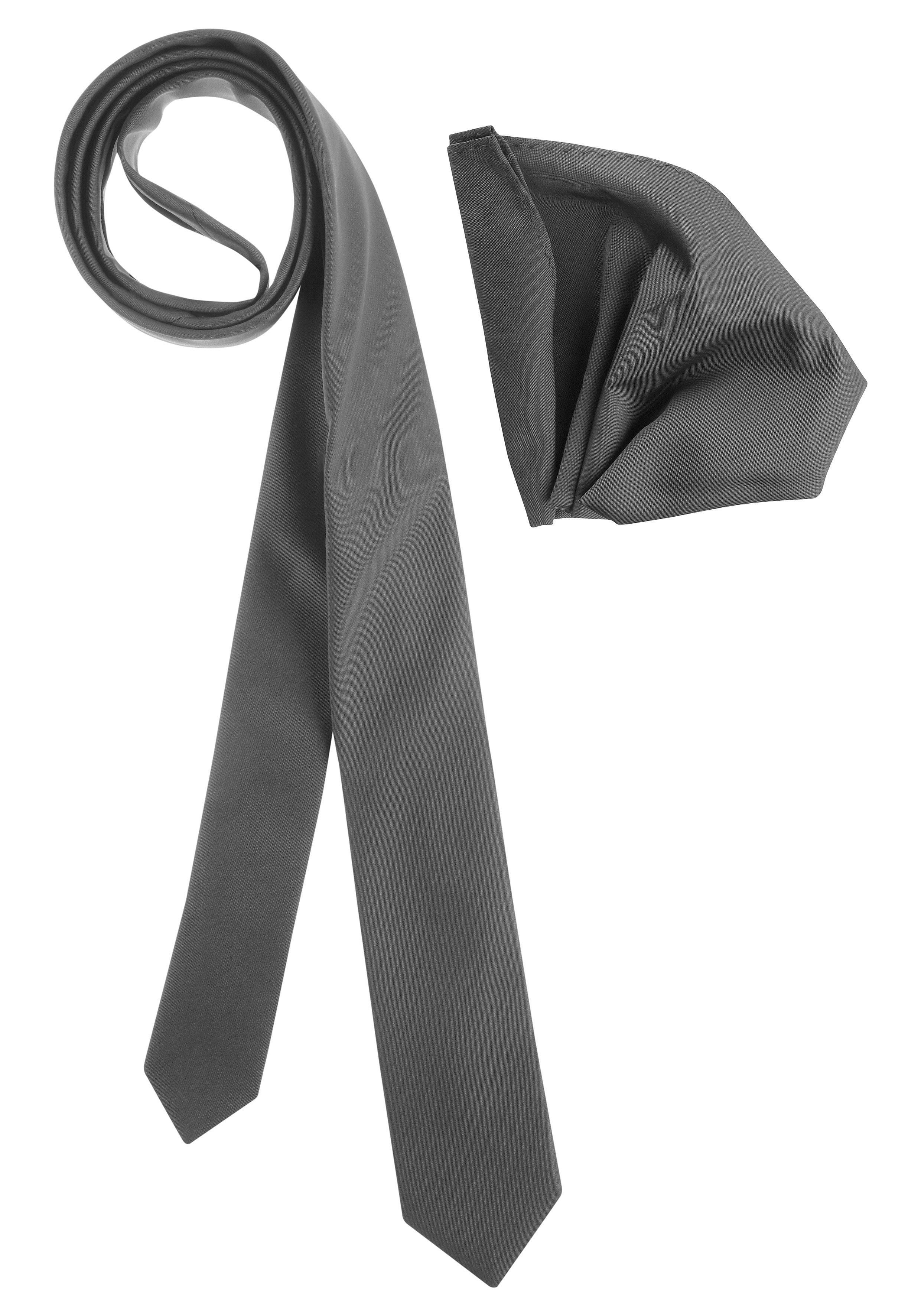 Bruno Banani Krawatte Einstecktuch) (Set, inklusive 2-St., mit Einstecktuch grau