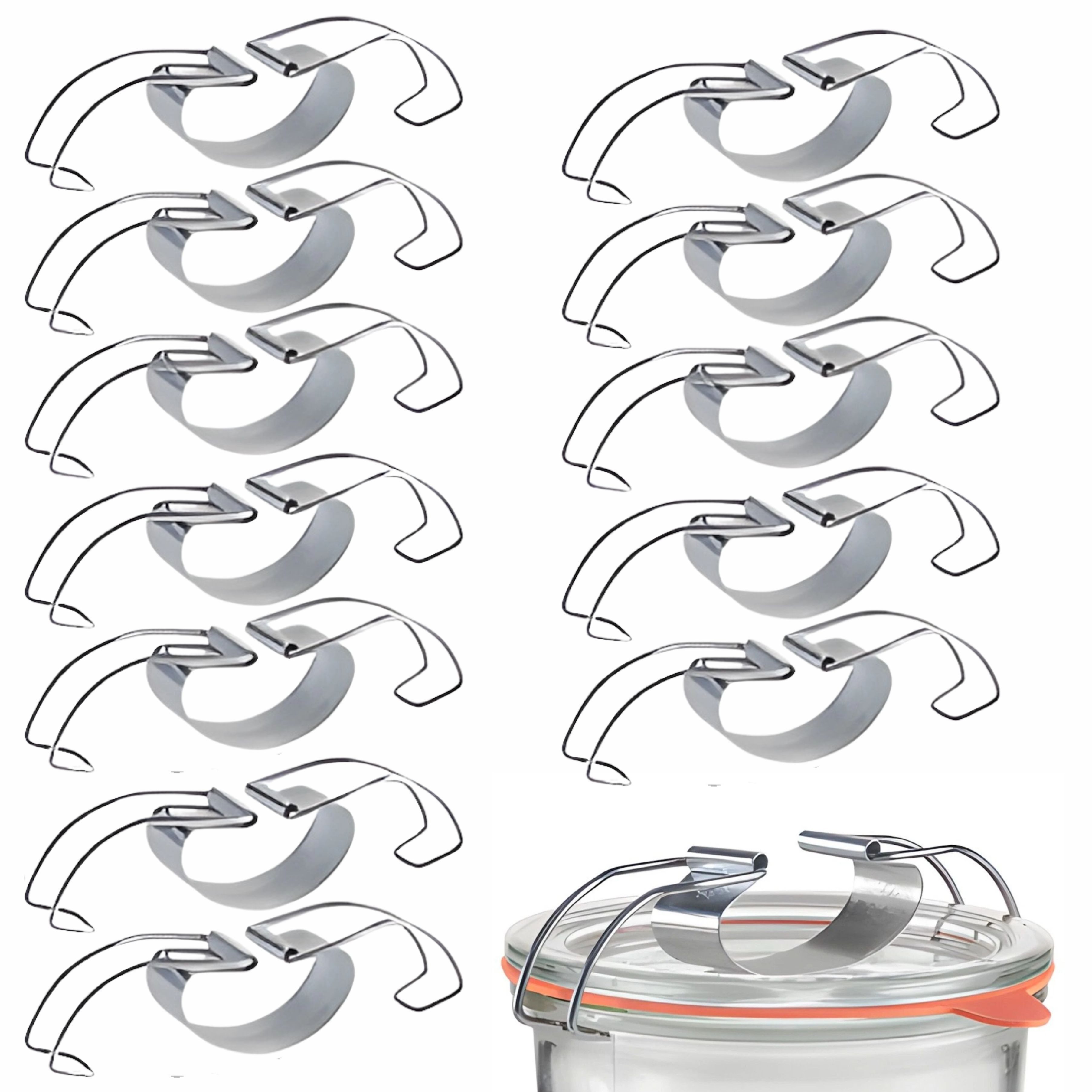 mikken Einmachglas 12x Universalbügel Klammern für Einkochgläser und Weckgläser, (Spar-Set, 12-tlg), passend für Weckgläser und viele andere Einkochgläser