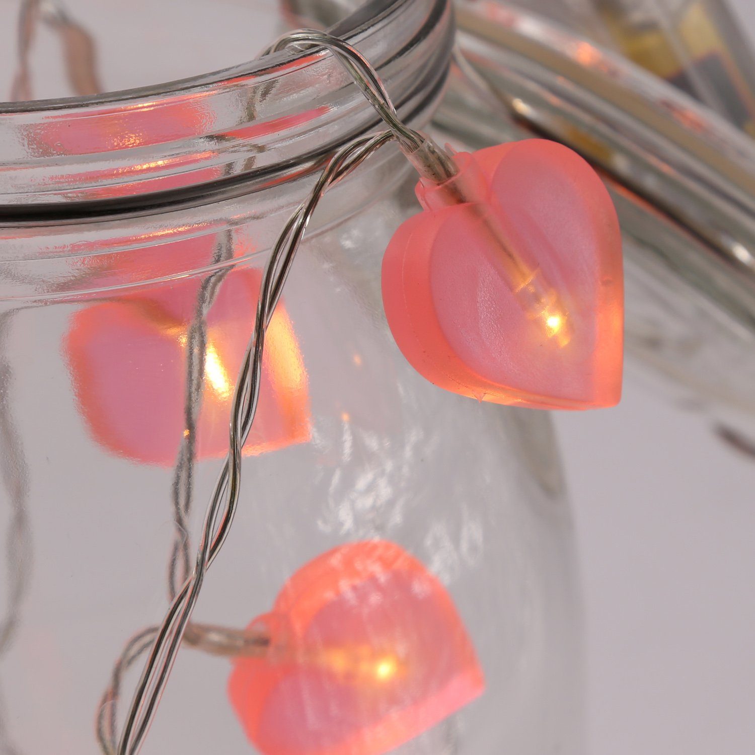 MARELIDA LED-Lichterkette »LED Lichterkette Herzen 10 warmweiße LED  Batteriebetrieb rosa Valentinstag Liebe«, 10-flammig