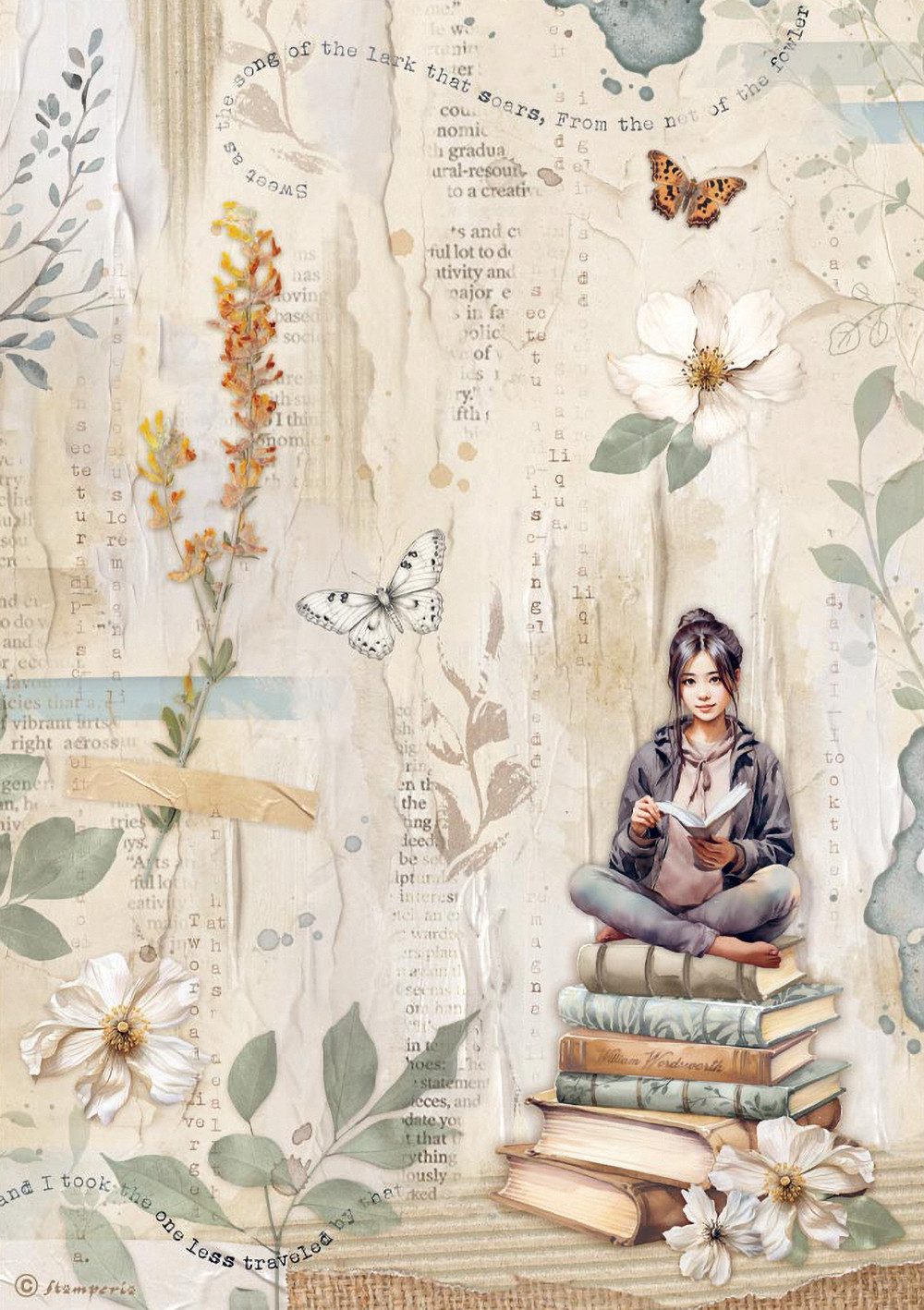 Stamperia Seidenpapier Motiv-Strohseide Secret Diary - Books, DIN A4