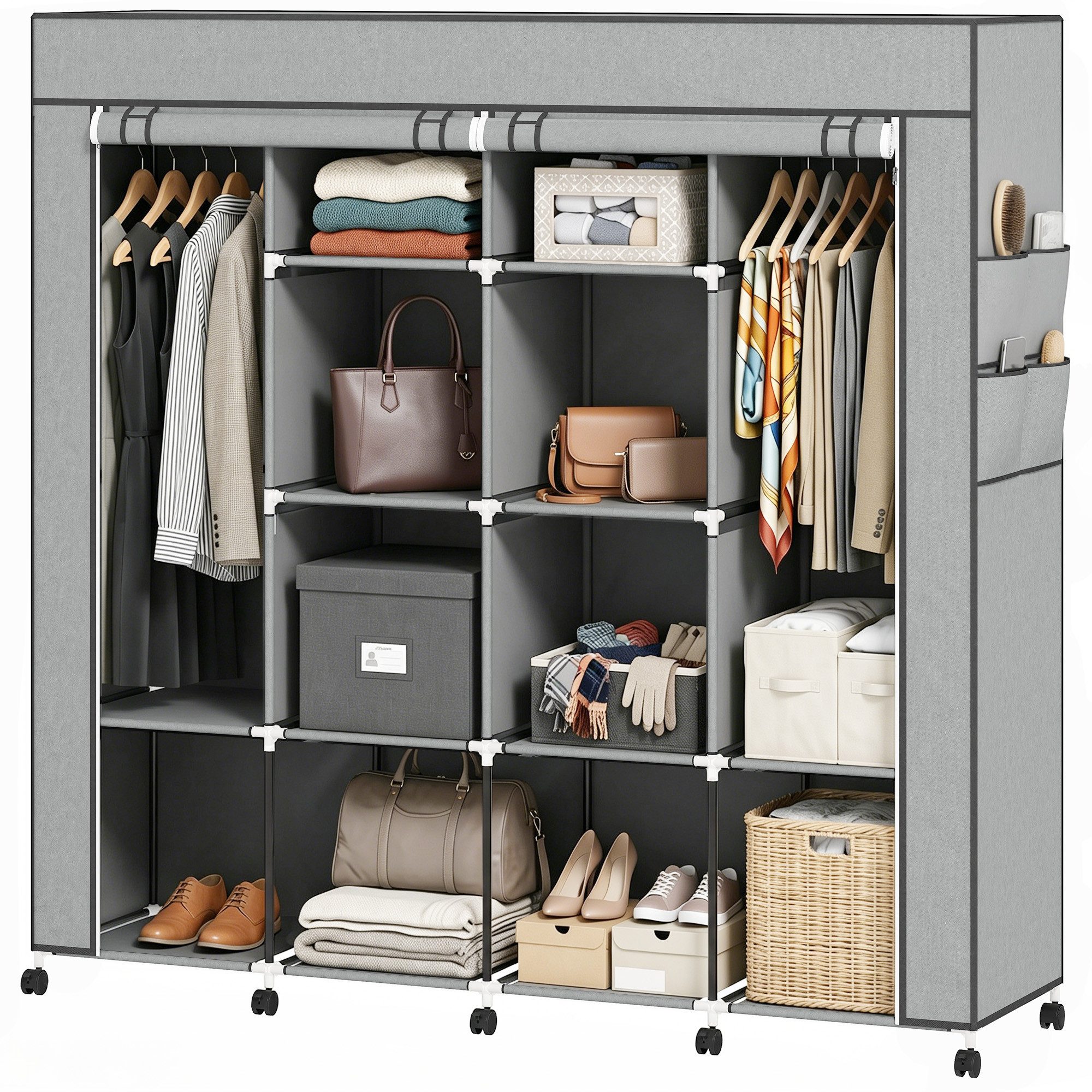 HOMCOM Stoffschrank Kleiderschrank (Kleiderstangen, 1-St., Stoffschrank) Dunkelgrau, 166 x 42,5 x 167 cm – Bild 2 von 5