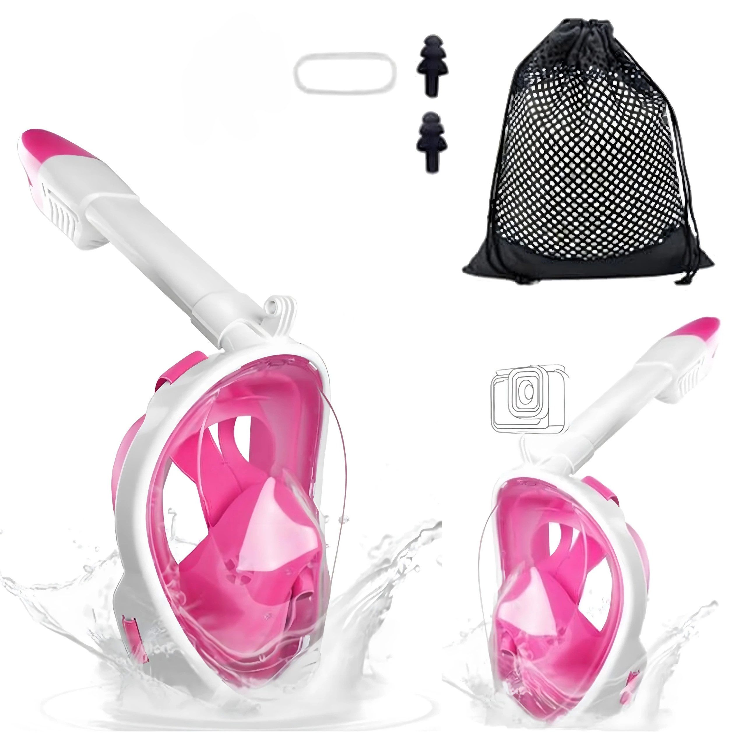 Realb2b Tauchermaske Tauchermaske Schnorchelmaske Vollgesicht L/XL Panorama Anti Fog Maske, (Vollgesicht Schnorchelmaske LXL Panorama Dry Top schwarz Set Gummi, Schnorchelmaske Vollgesicht Erwachsene LXL Panorama Schnorchel Stoff), 180 Grad Sichtfeld Dry Top faltbarer Schnorchel Anti Fog System PC