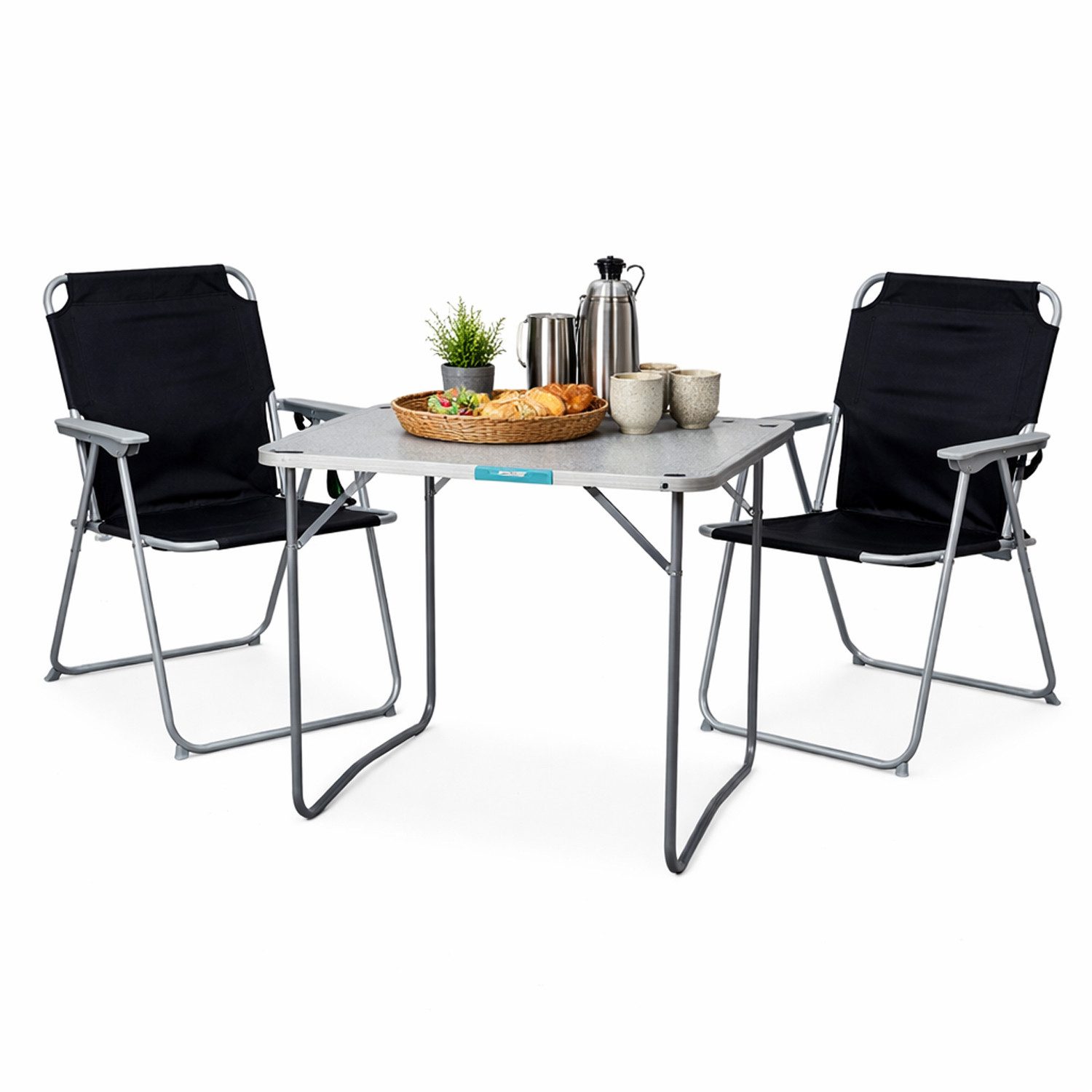 Mojawo Essgruppe 3-teiliges Campingmöbel Outdoor Camping Set Alu L70xB50xH59cm schwarz