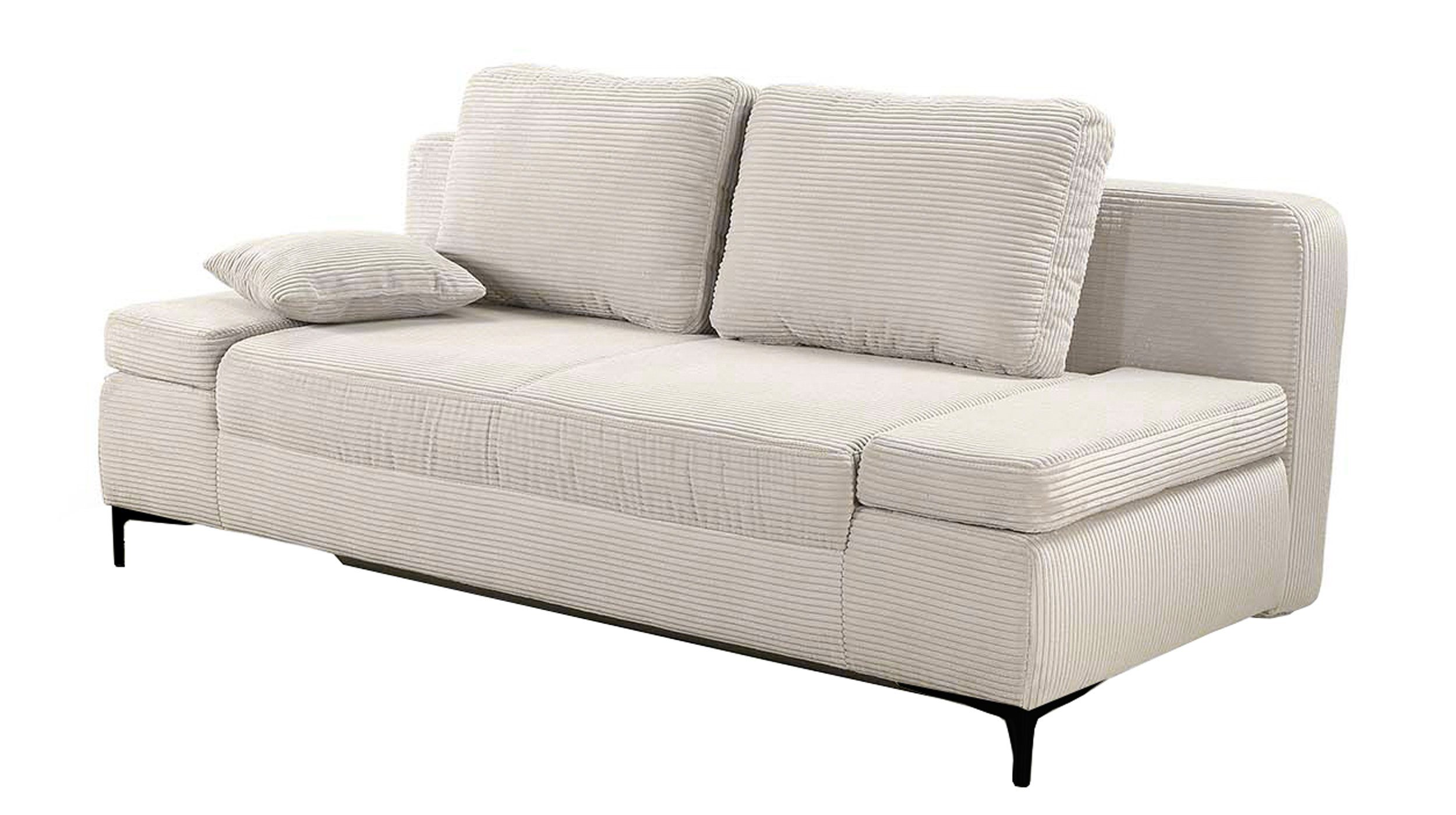 Massivart® Schlafsofa JANO Cordbezug grau-beige 202 cm mit Bettfunktion /  Cordsofa, Bettkasten, Armlehnverstellung, Federkern, 2 Rückenkissen, 1  Zierkissen