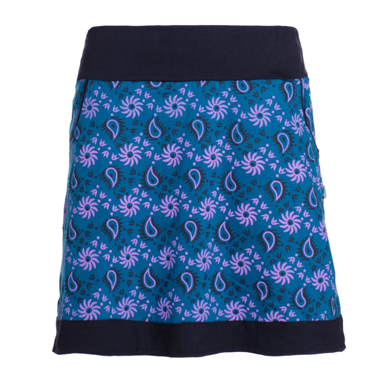 Minirock Damen A-Line Rock Baumwolle Paisley-Druck elastischer Bund mit Taschen
