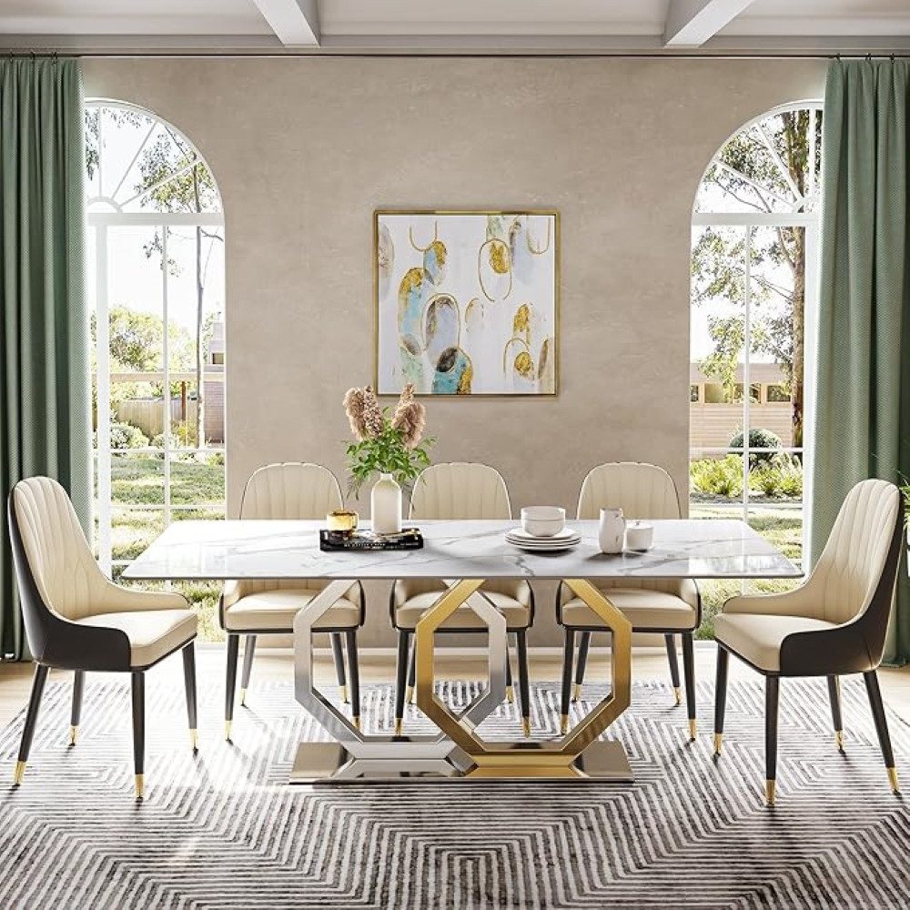 POVISON Esstisch Moderner Weißer Kunstmarmor Küchentisch für 4-6 Personen ( günstig online kaufen