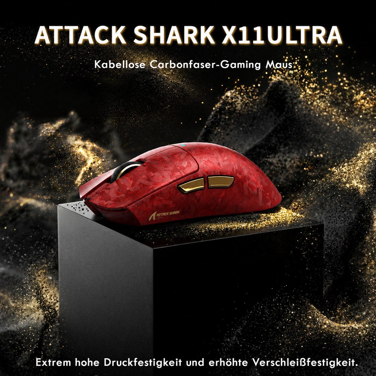 ATTACK SHARK X11 Ultra 8Khz Kabellose Gaming-Maus, Carbonfaser-Verbundgehäuse Gaming-Maus (Bluetooth, 2.4Ghz, kabelgebunden, PAW3950MAX,42000 DPI,leicht,8k,2.0000 FPS,63g)