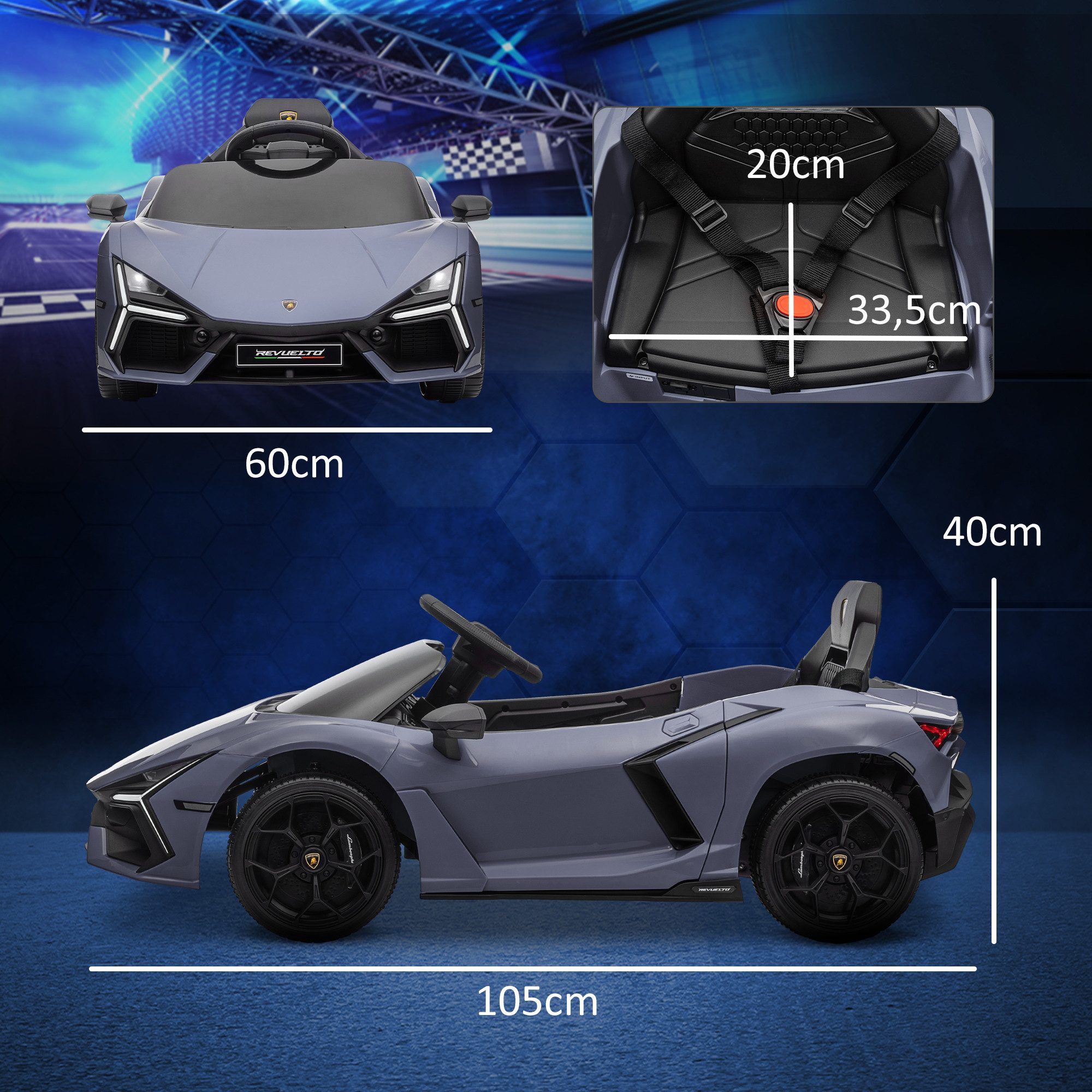 AIYAPLAY Elektro-Kinderauto 12V Lamborghini mit 2,4G Fernbedienung, USB/MP3-Anschluss, Belastbarkeit 25 kg, (1-tlg), bis 5 km,h, für Kinder 3-5 Jahre, Grau