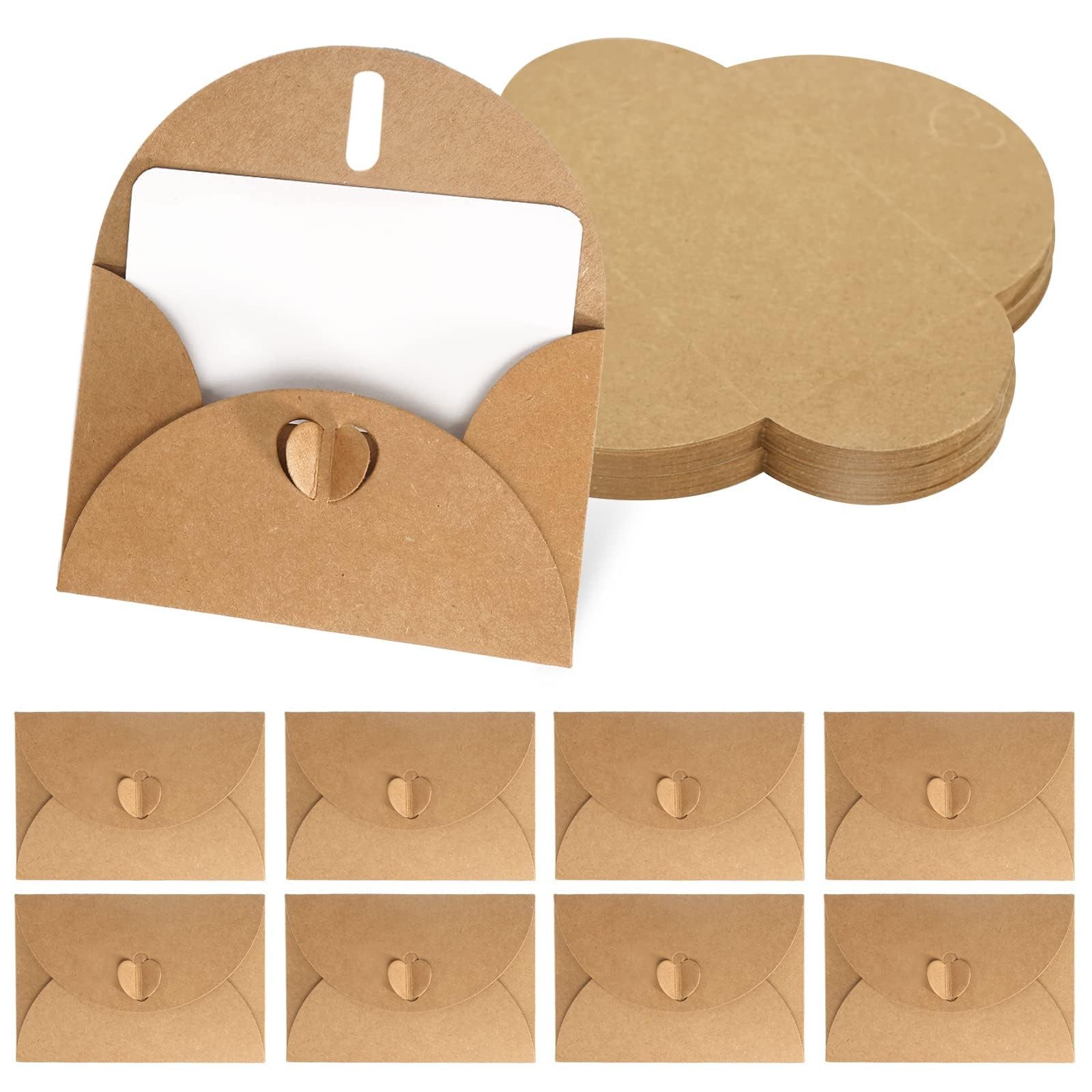 FOUORTUNATE-BEE Briefumschlag Kraftpapier Umschläge 40 Stück Mini Briefumschläge, mit 40 Stück Karten Set