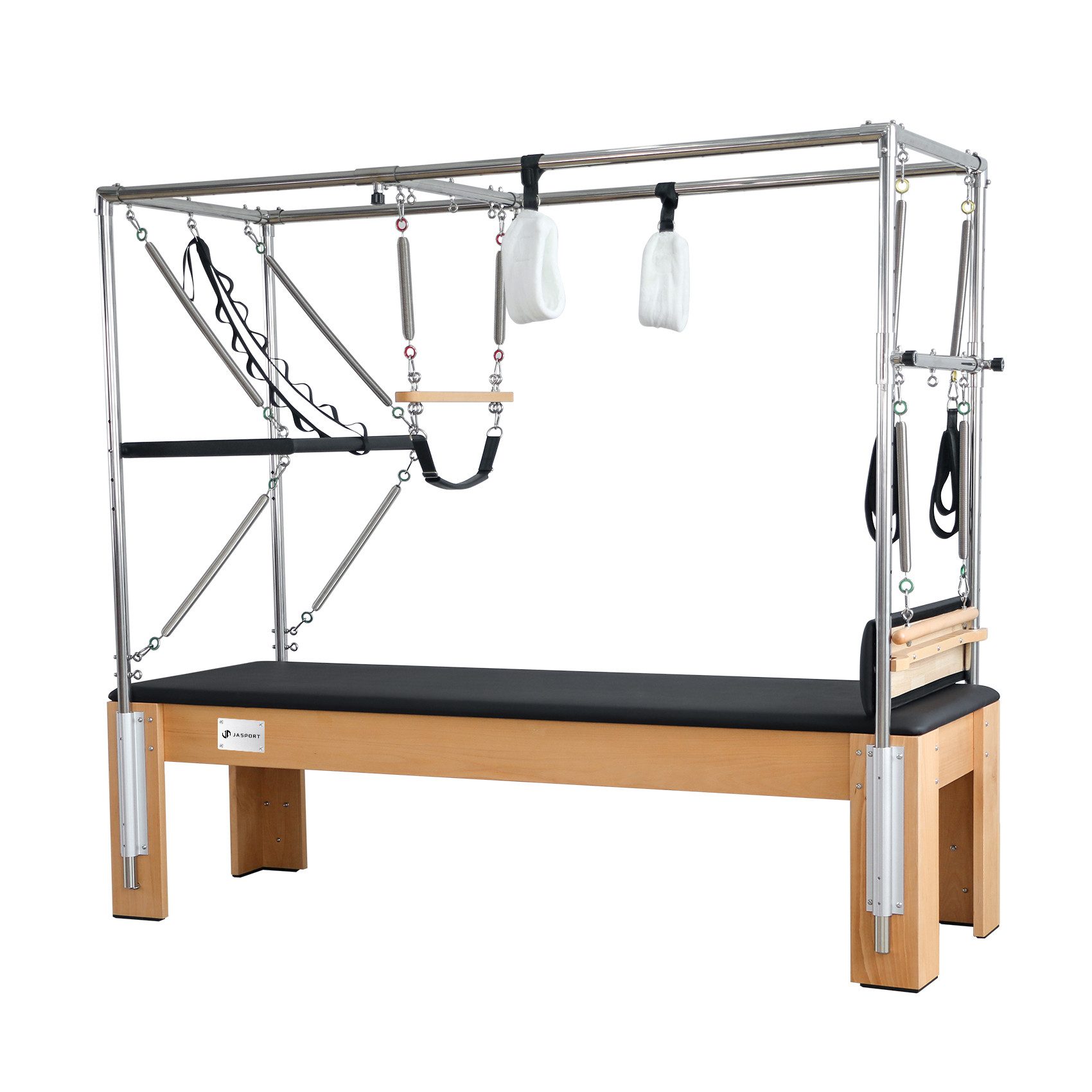 JASPORT Pilates-Reformer K80 aus Buchenholz, (1x Pilates Reformer Cadillac K80, 1x Konvertermatte), 2-in-1 Design (Reformer & Trapeztisch), Edelstahlkonstruktion