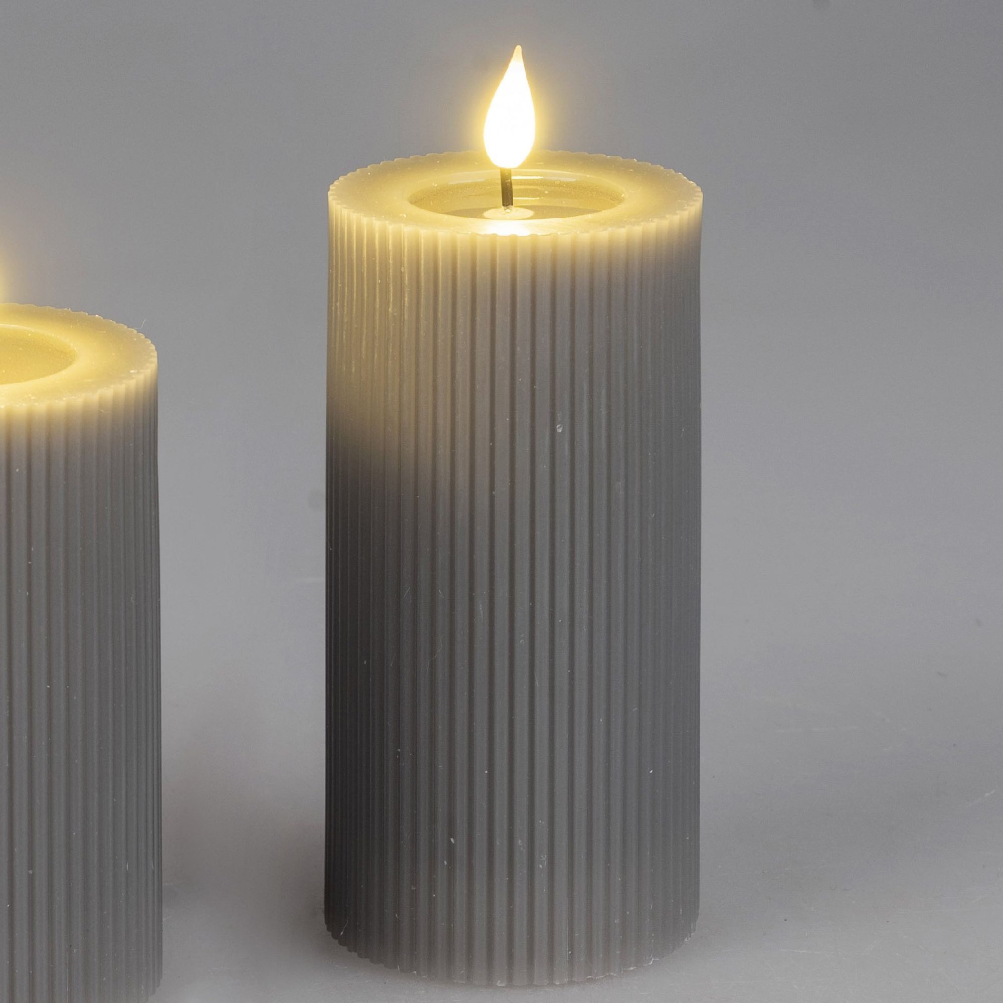 formano LED-Kerze Streifen, Mit Timerfunktion, Grau, Motiv: Rillen günstig online kaufen