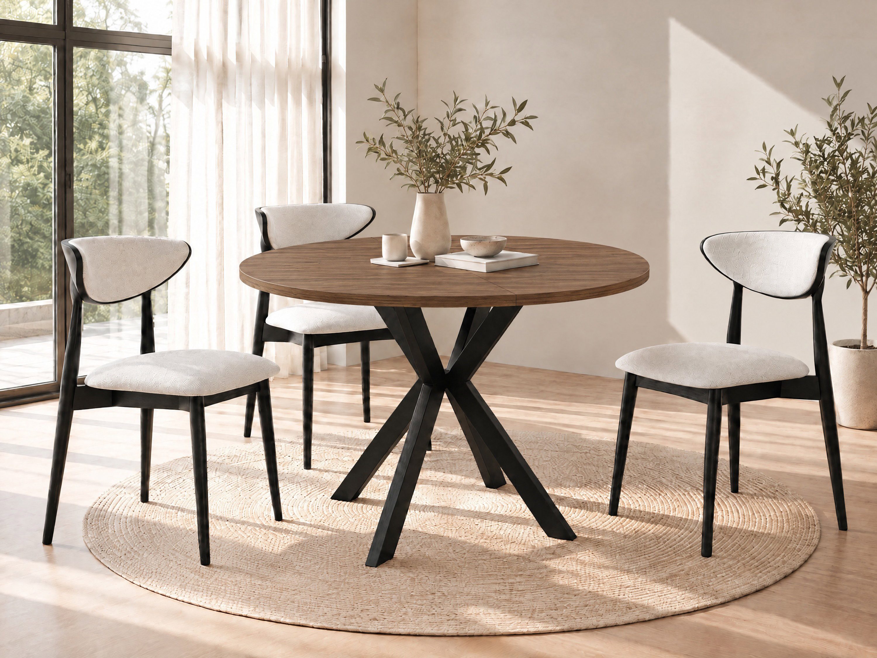 WFL GROUP Esstisch Valeo ausziehbar rund industrial mit schwarzen Metallbeinen (MADE IN EU, erhältlich in zwei Größen – 100/120 cm, ausziehbar auf 180/200 cm), platzsparender Tisch in Holzoptik für Küche, Esszimmer oder Wohnzimmer