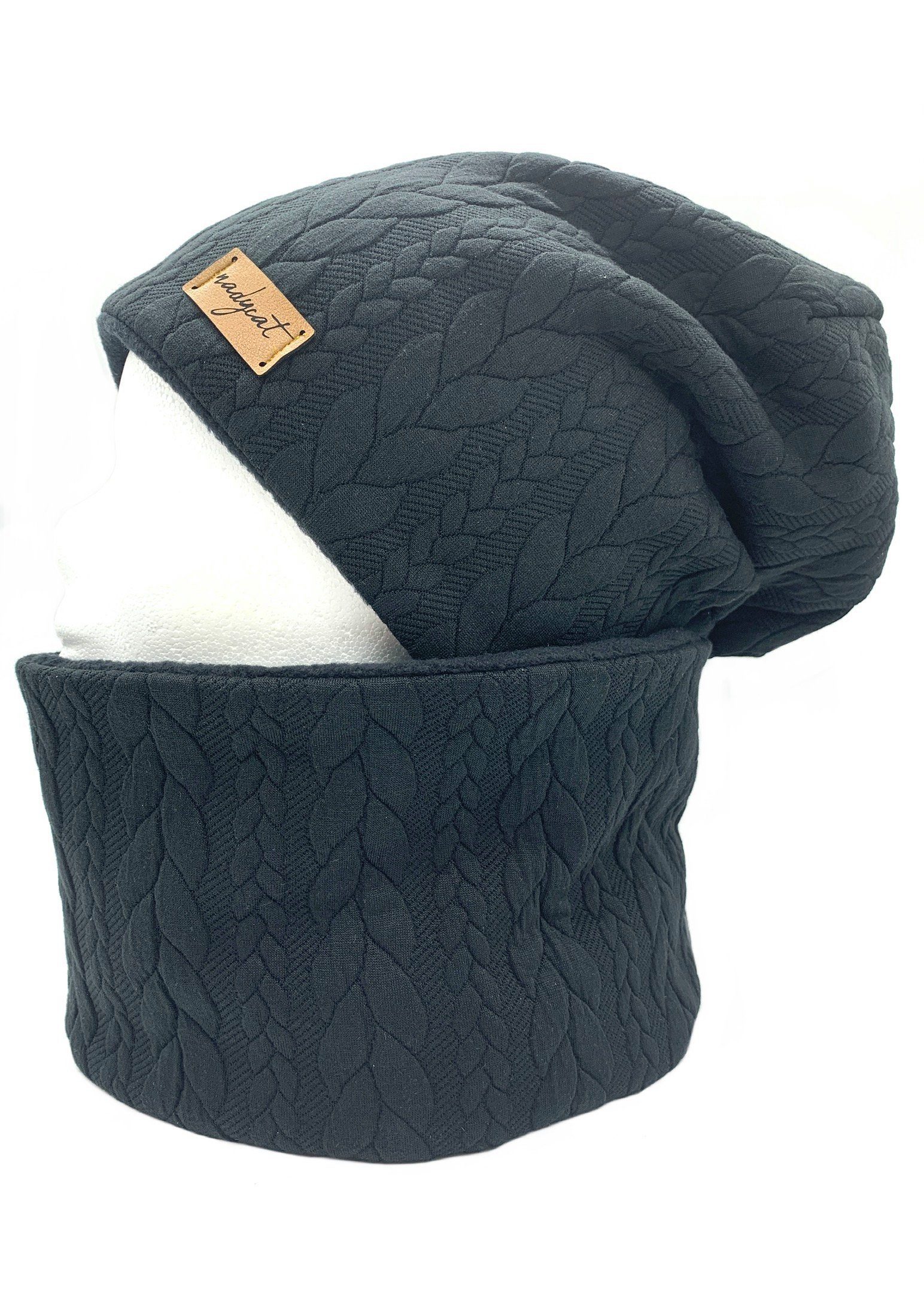 nadycat Beanie ZOPF & STYLE schwarz (2-St., Beanie mit passendem Loop) handgefertigt aus der Lausitz