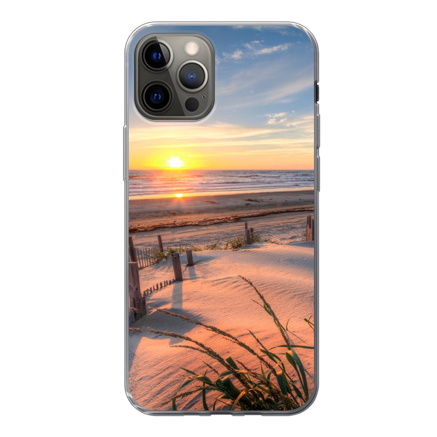 MuchoWow Handyhülle für Apple iPhone 12 Pro Strand - Meer - Düne - Sonnenuntergang - Lands, Smartphone-Bumper, Print, Handy Schutzhülle Dünn
