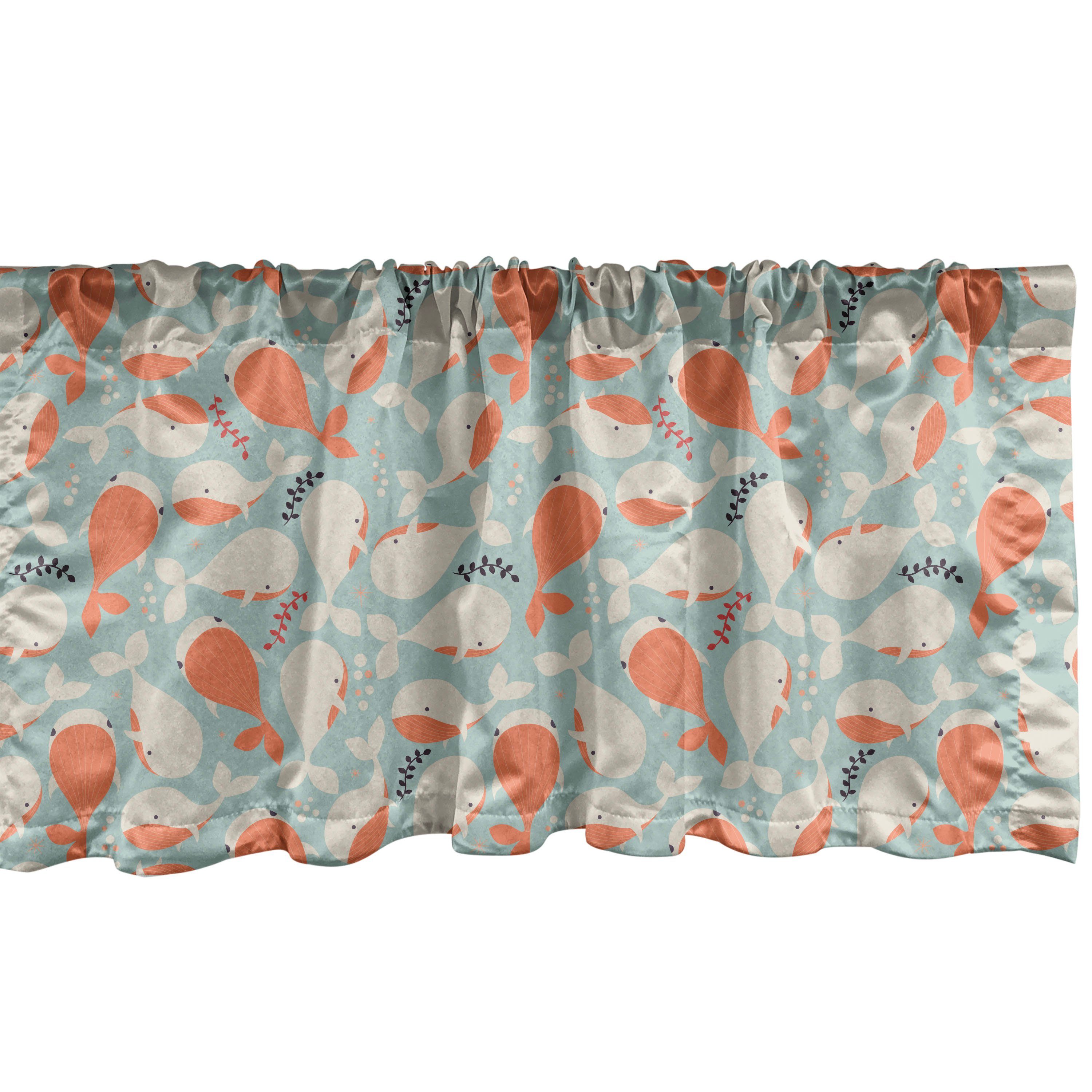 Scheibengardine Vorhang Volant für Küche Schlafzimmer Dekor mit Stangentasche, Abakuhaus, Microfaser, Unterwasser- Ozean-Tier-Wale