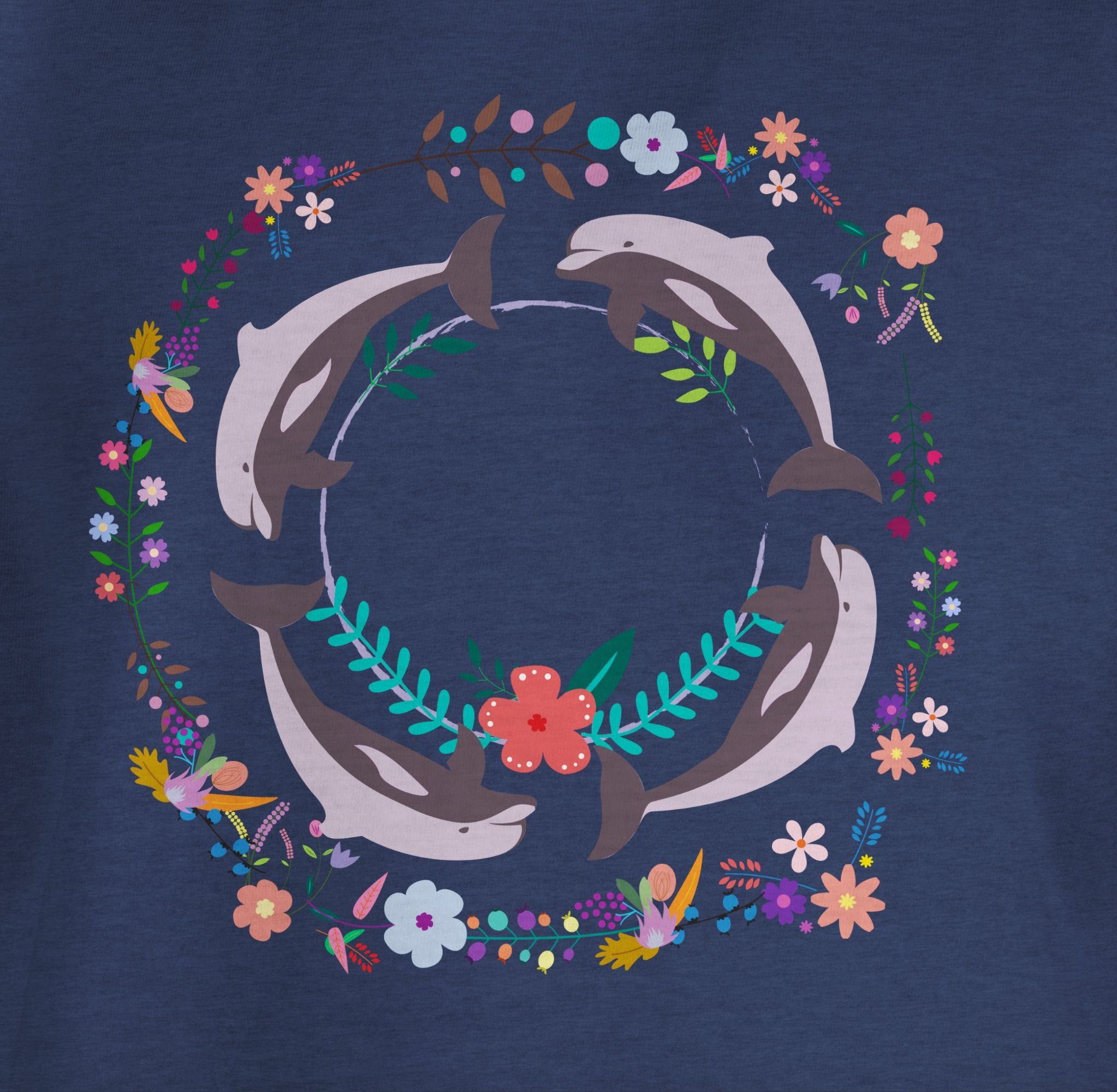 Shirtracer T-Shirt Vintage Delfine Blumen Dolphin Flowers Tiermotiv Animal Print