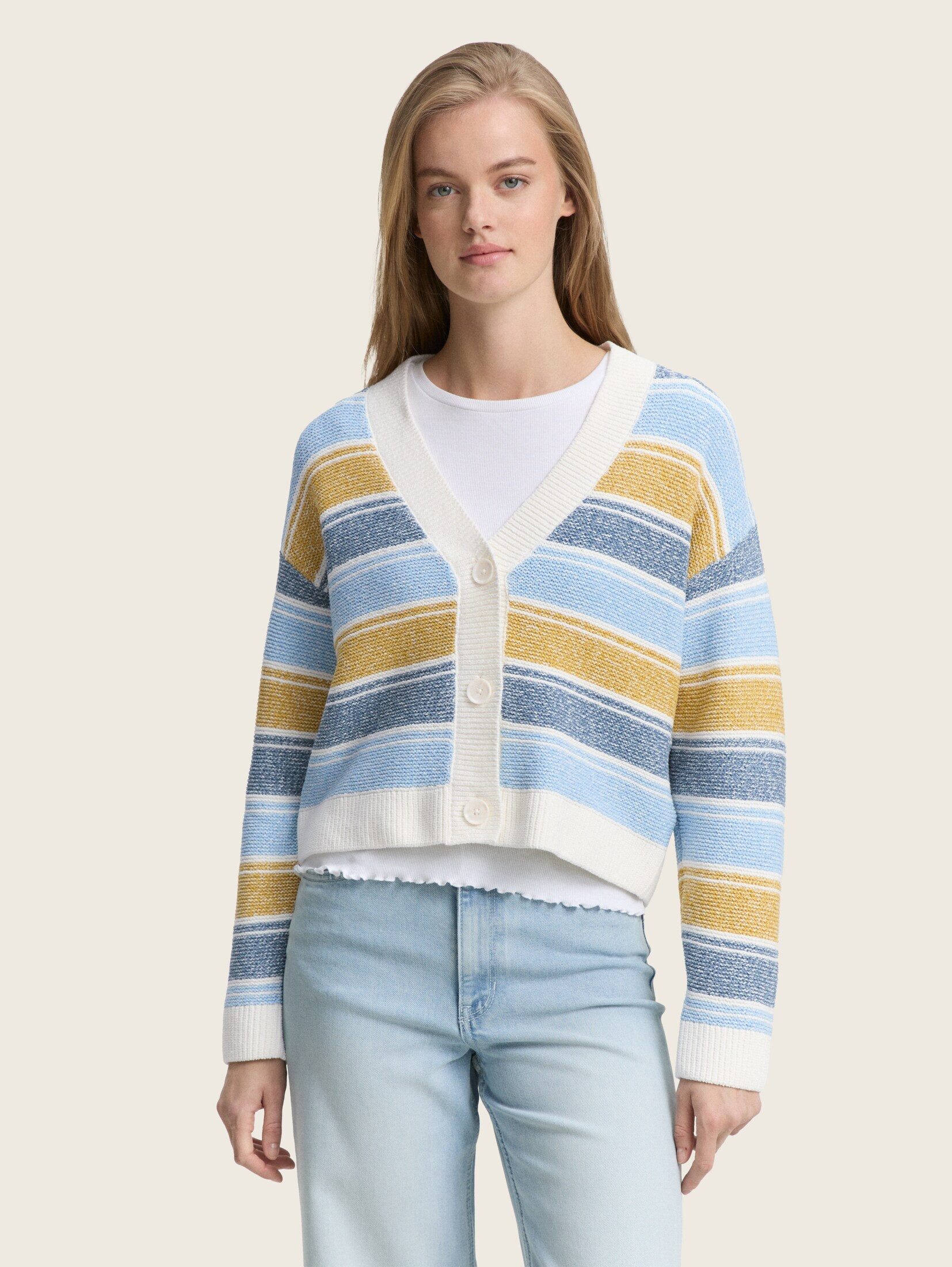 TOM TAILOR Denim Strickpullover Pullover & Strickjacken Relaxed Fit Cardigan mit Streifenmuster
