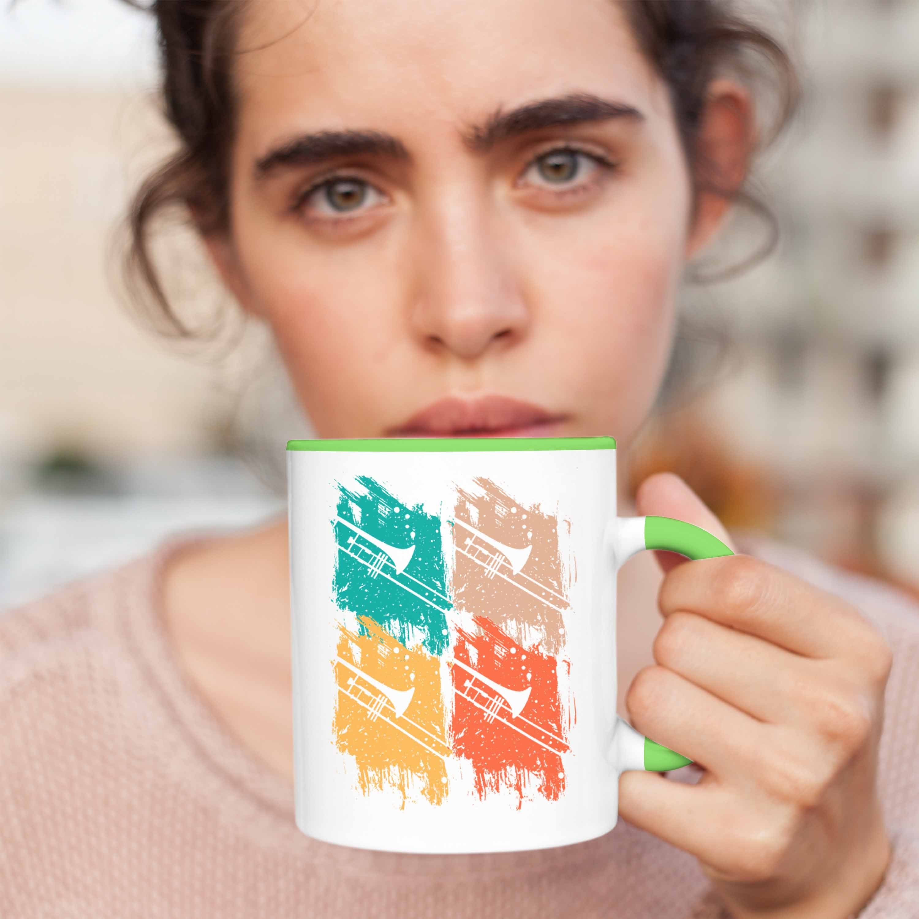 Posaune Trendation Kaffeebecher Tasse Posaunist Geschenk Tasse Retro Geschenkid Grafik Grün