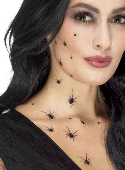 Smiffys Kostüm Krabbelspinnen Klebetattoo, Viele kleine Spinnen zum Aufkleben auf die Haut