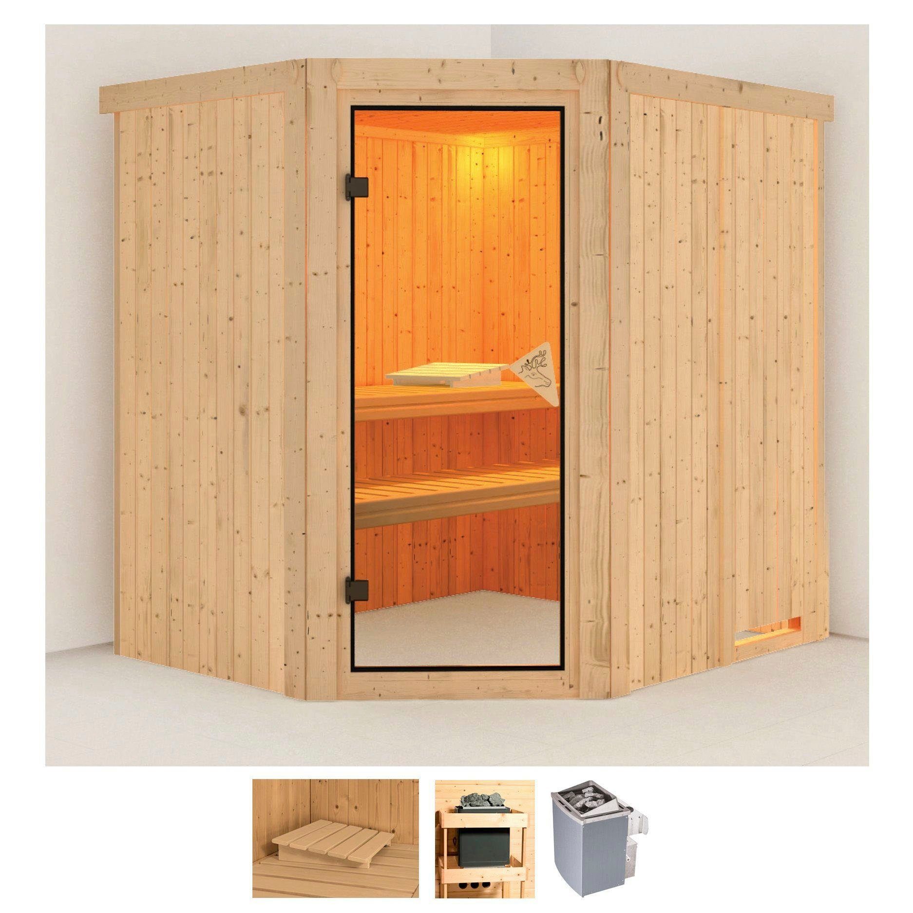 Karibu Sauna Siirin, BxTxH: 196 x 170 x 198 cm, 68 mm, (Set) Ofen 9 kW integr. Strg