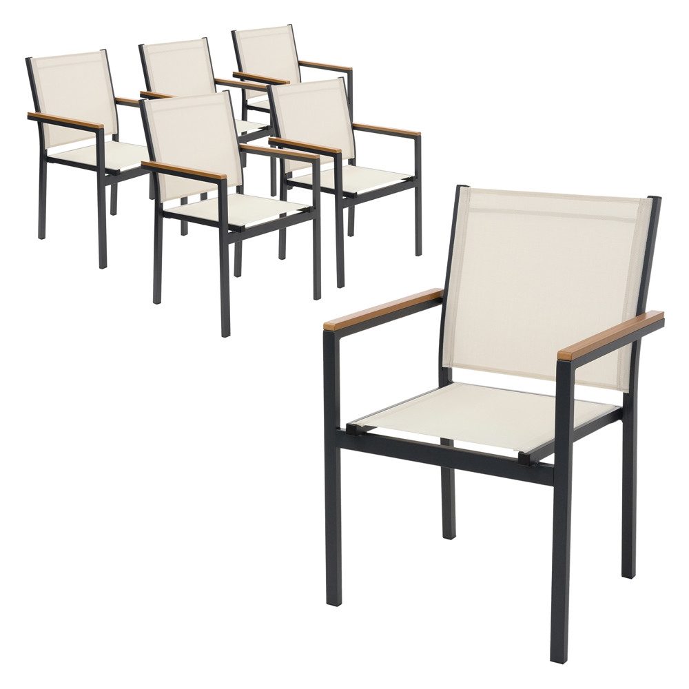 ML-DESIGN Gartenstuhl Terrassenstühle mit Aluminiumgestell Balkonstuhl wetterfest stapelbar (6 St), 6er Set Sessel mit Armlehnen-Holzoptik für Garten Balkon Terrasse