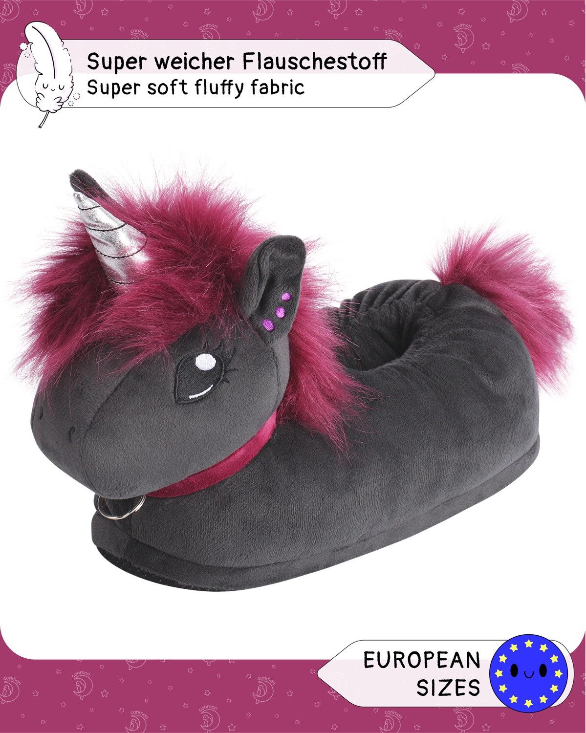 Corimori Tier Pantoffeln für Kinder Einheitsgröße 25-33,5 Plüsch Hausschuhe (Packung, Geschenk) EU Einheitsgröße 25-33,5 Ruby das Einhorn für Kinder, Jungen, Mä – Bild 3 von 5