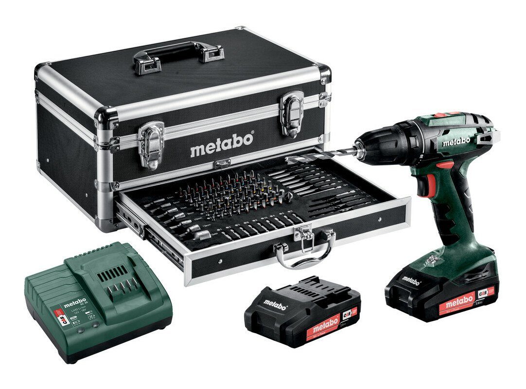 metabo Akku-Bohrschrauber Akku Bohrschrauber BS, 18 V, 2 Akkus + Alu-Koffer + viel Zubehör