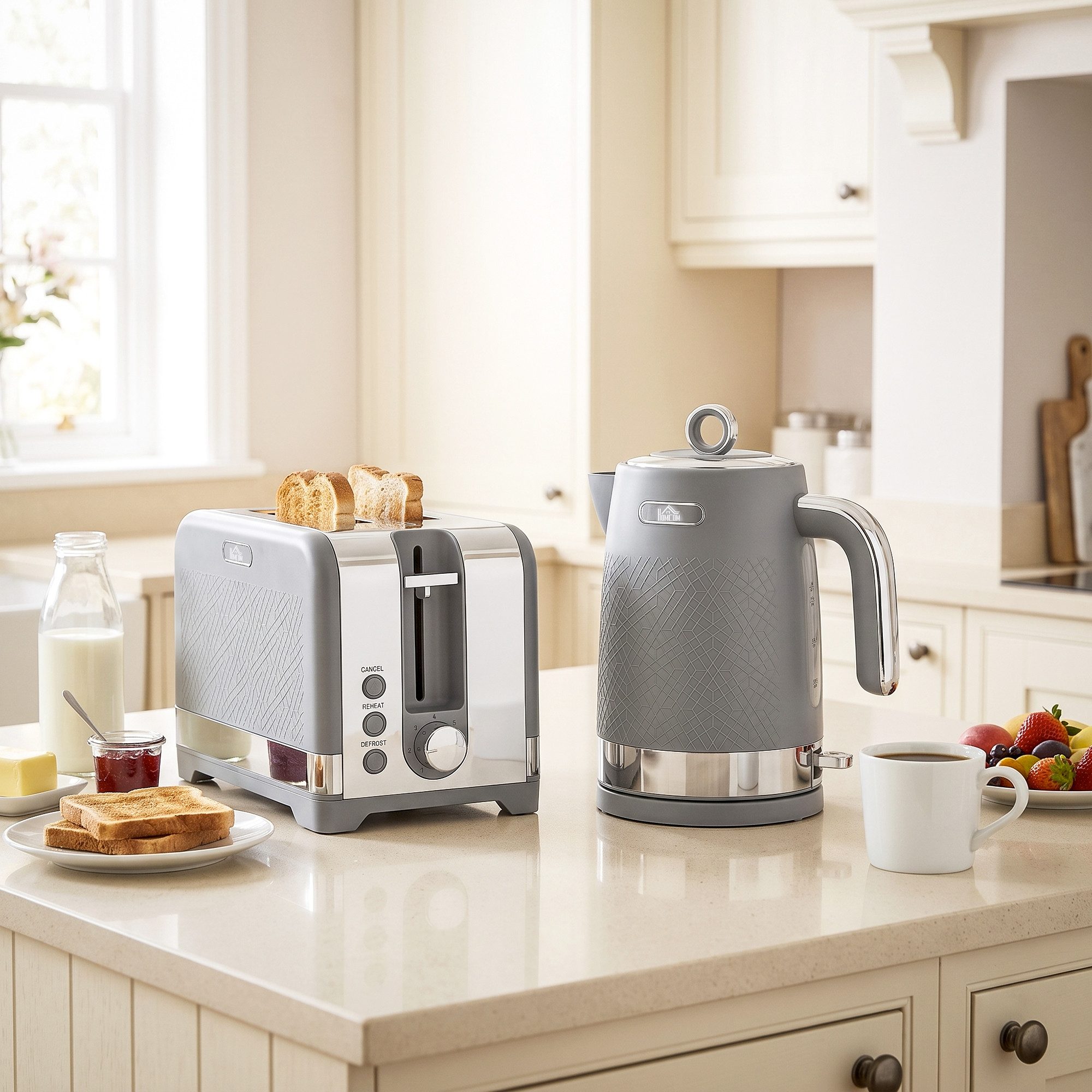 HOMCOM Frühstücks-Set Schnellkoch-Wasserkocher und Toaster mit Thermostat und Kalkfilter (1-tlg), Set aus Wasserkocher und Toaster