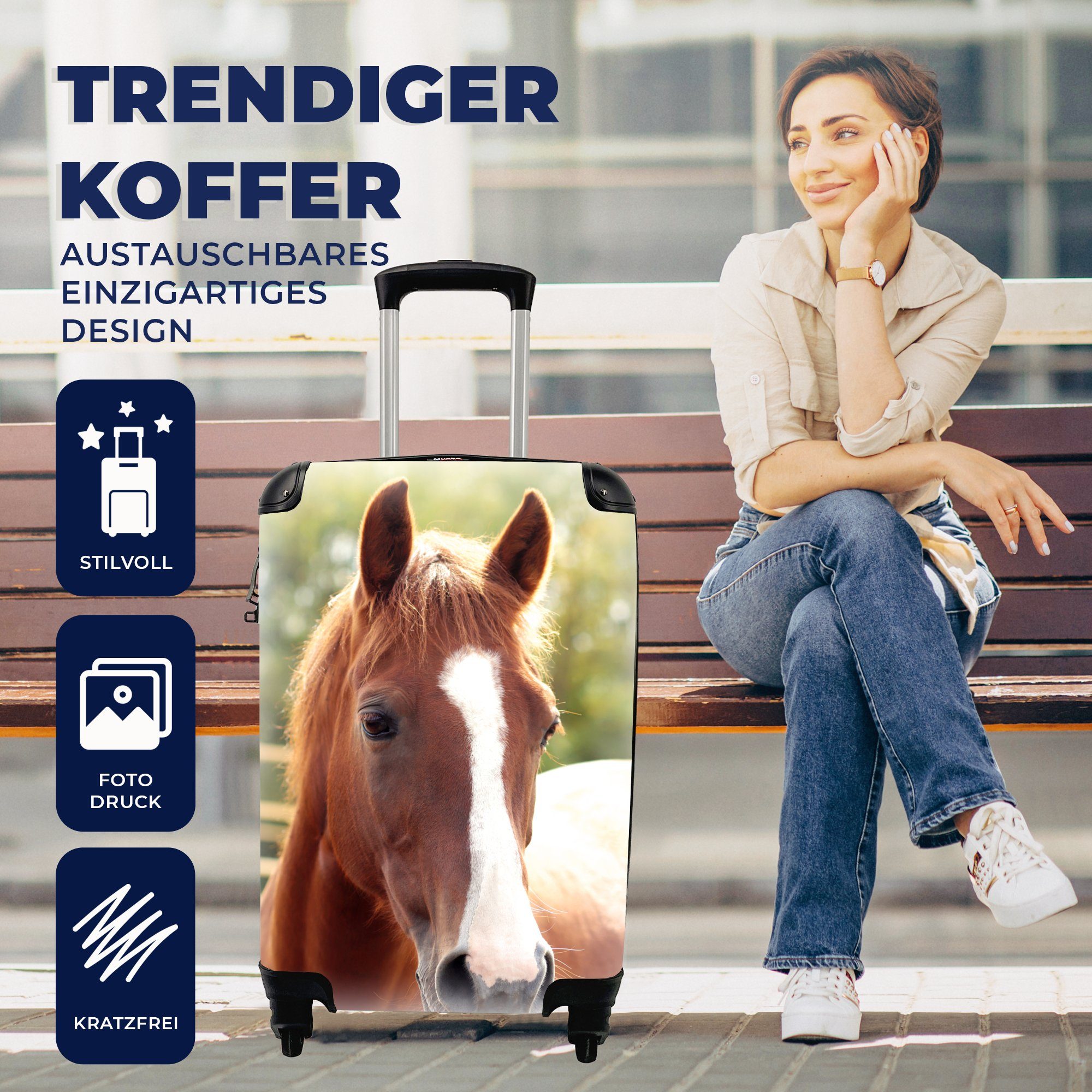 MuchoWow Handgepäckkoffer Reisekoffer Tier Reisetasche 4 rollen, Ferien, Handgepäck - Rollen, mit - Trolley, für Pferd Kontur