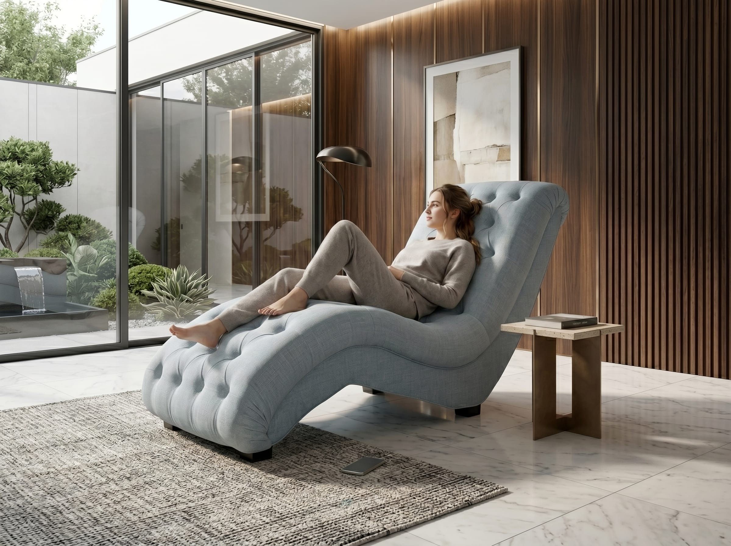 Xlmoebel Relaxliege Grau gepolsterte Chaiselongue für gemütliche Stunden im Freien, 1 Teile, Made in Europa