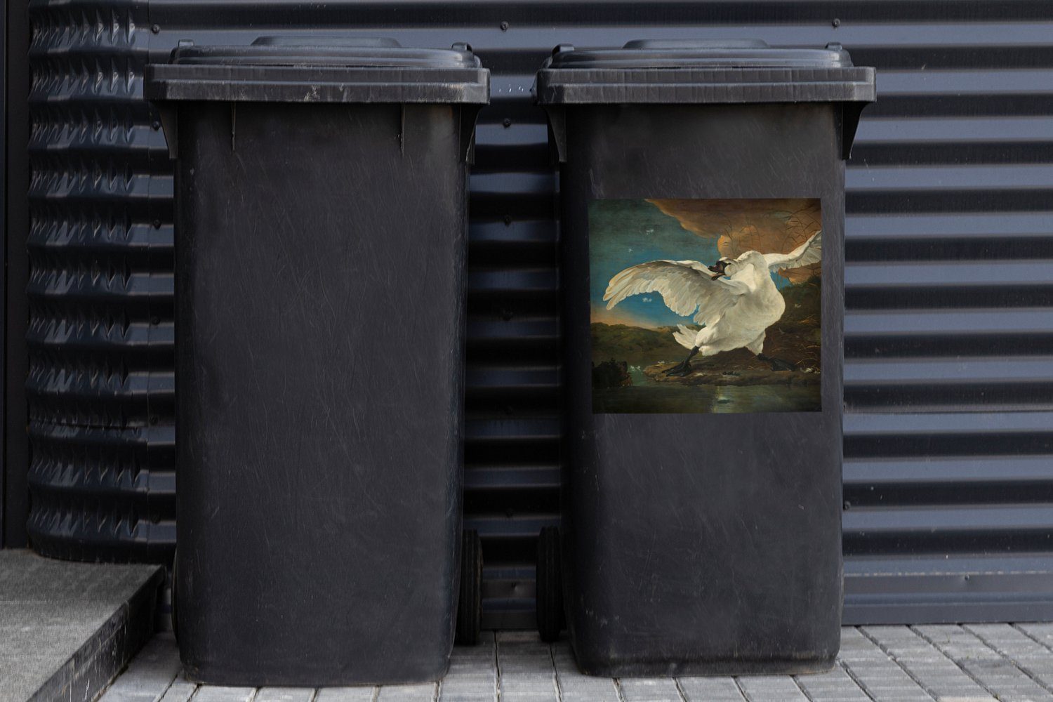 Mülleimer-aufkleber, (1 St), Meister Jan - Container, Alte Mülltonne, Wandsticker - MuchoWow Schwan Abfalbehälter Sticker, Asselijn