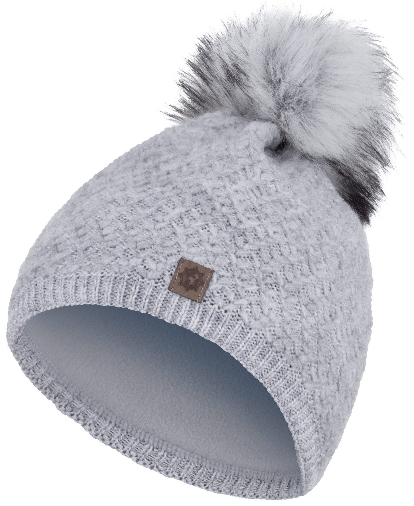compagno Bommelmütze (1-St) Bommelmütze Wintermütze Beanie Damen Grobstrick Fleecefutter