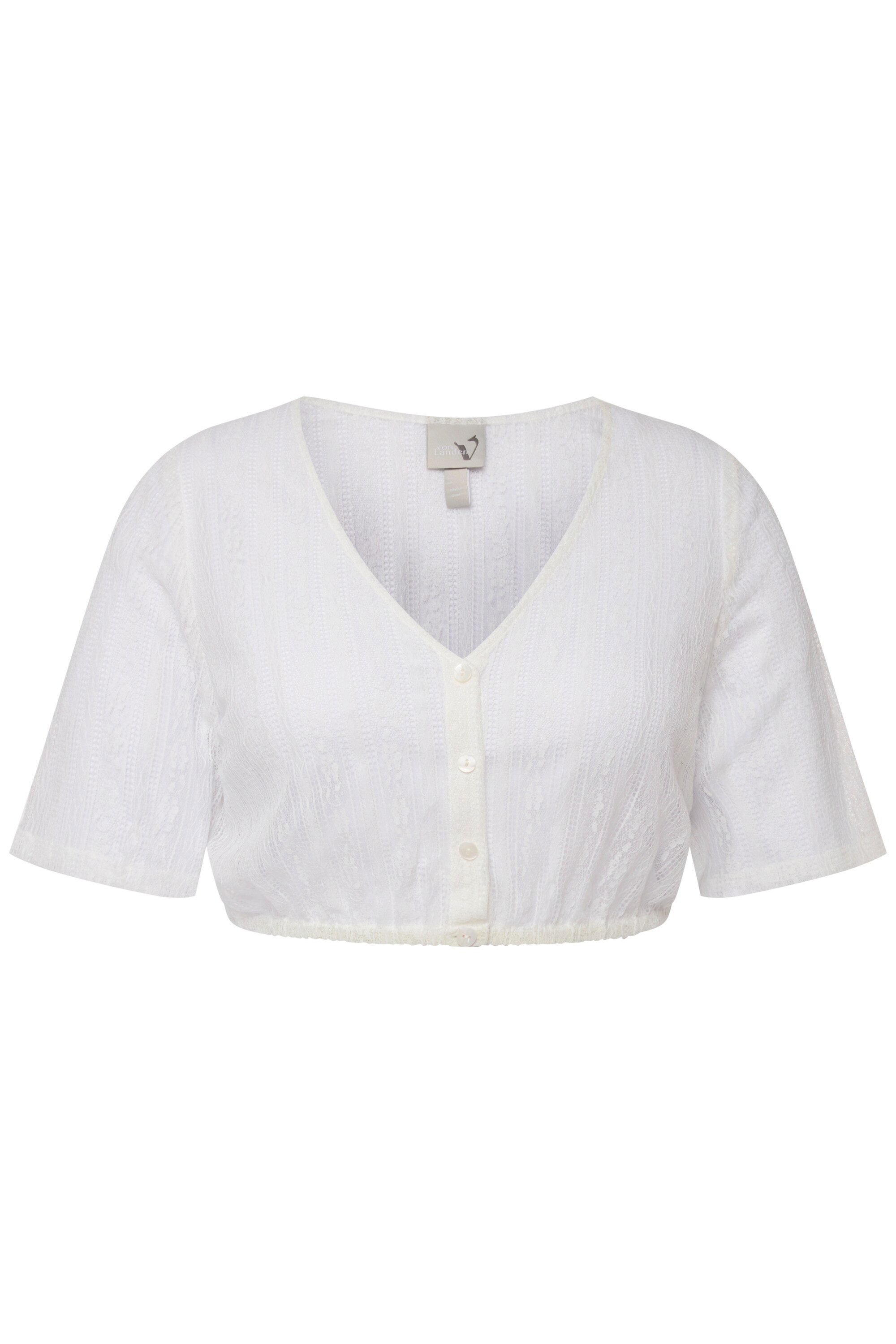 Ulla Popken Longbluse Dirndlbluse Spitze V-Ausschnitt Elastiksaum
