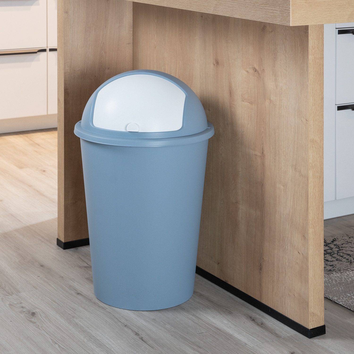 Home4You Mülleimer, Kunststoff, Pastellblau, Weiß, 50 Liter